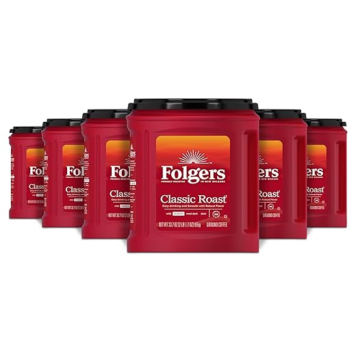 Folgers Classic Roast Ground Coffee, Medium Roast, 33.7 Oz. Canister (Pack of 6)