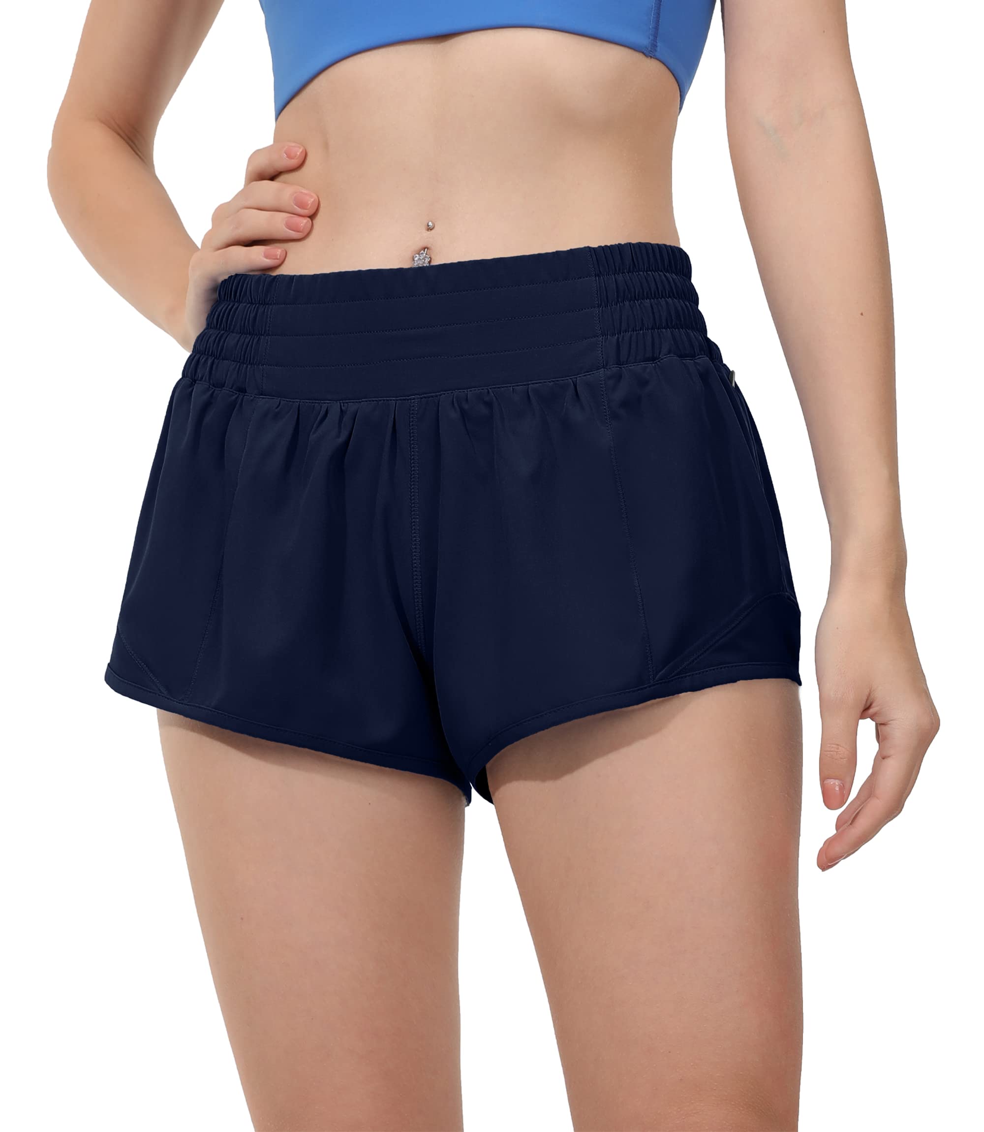 Attifall Women's High Waisted Running Shorts, 2.5'' / 4'' - Quick Dry Sport Gym Athletic Shorts with Liner Zipper Pockets