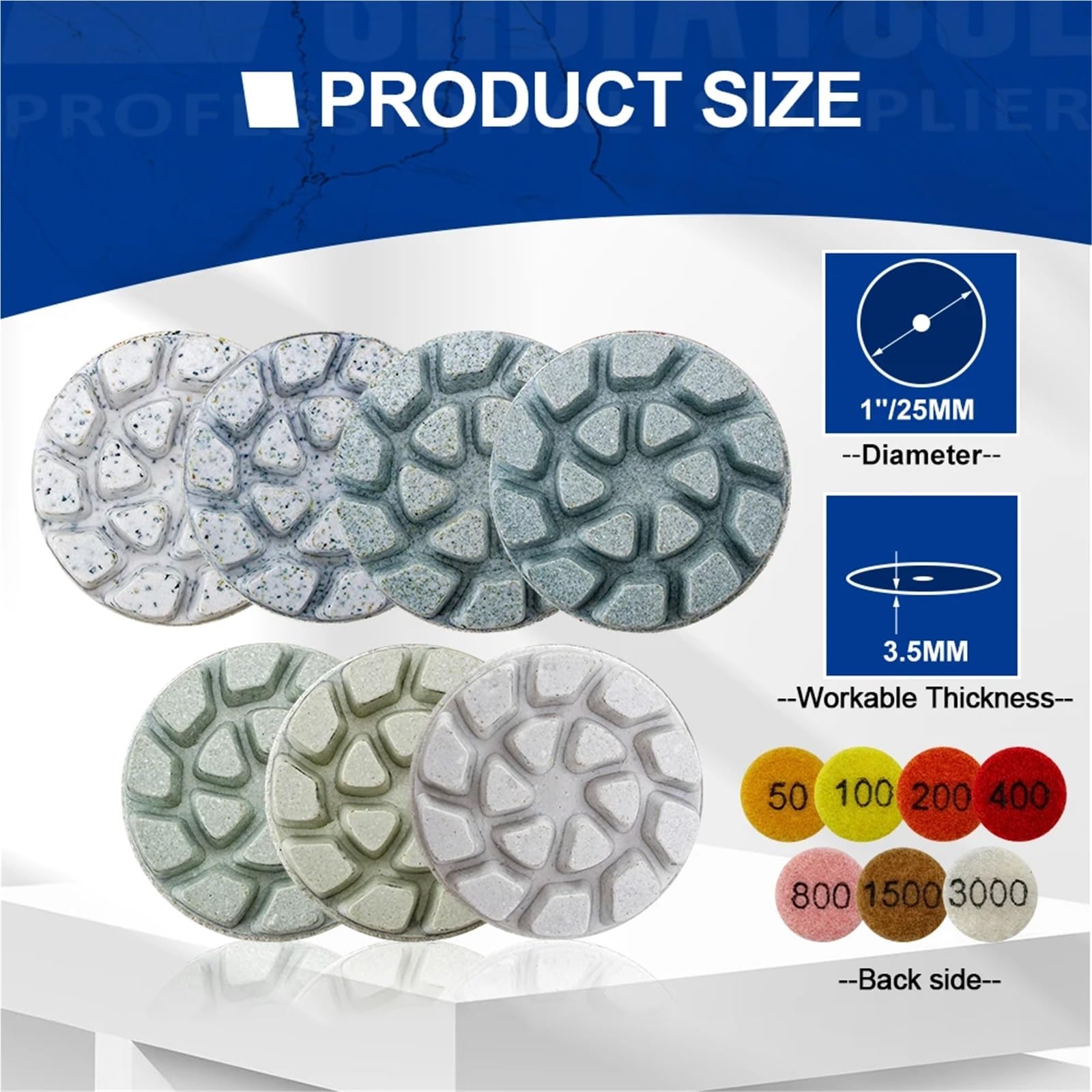 Almohadillas de pulido Uds Dia25mm almohadillas de pulido diamante for granito mármol resina Flexible disco lijado 1 pulgada Mini juego almohadilla pulidora piedra(Grit 200)