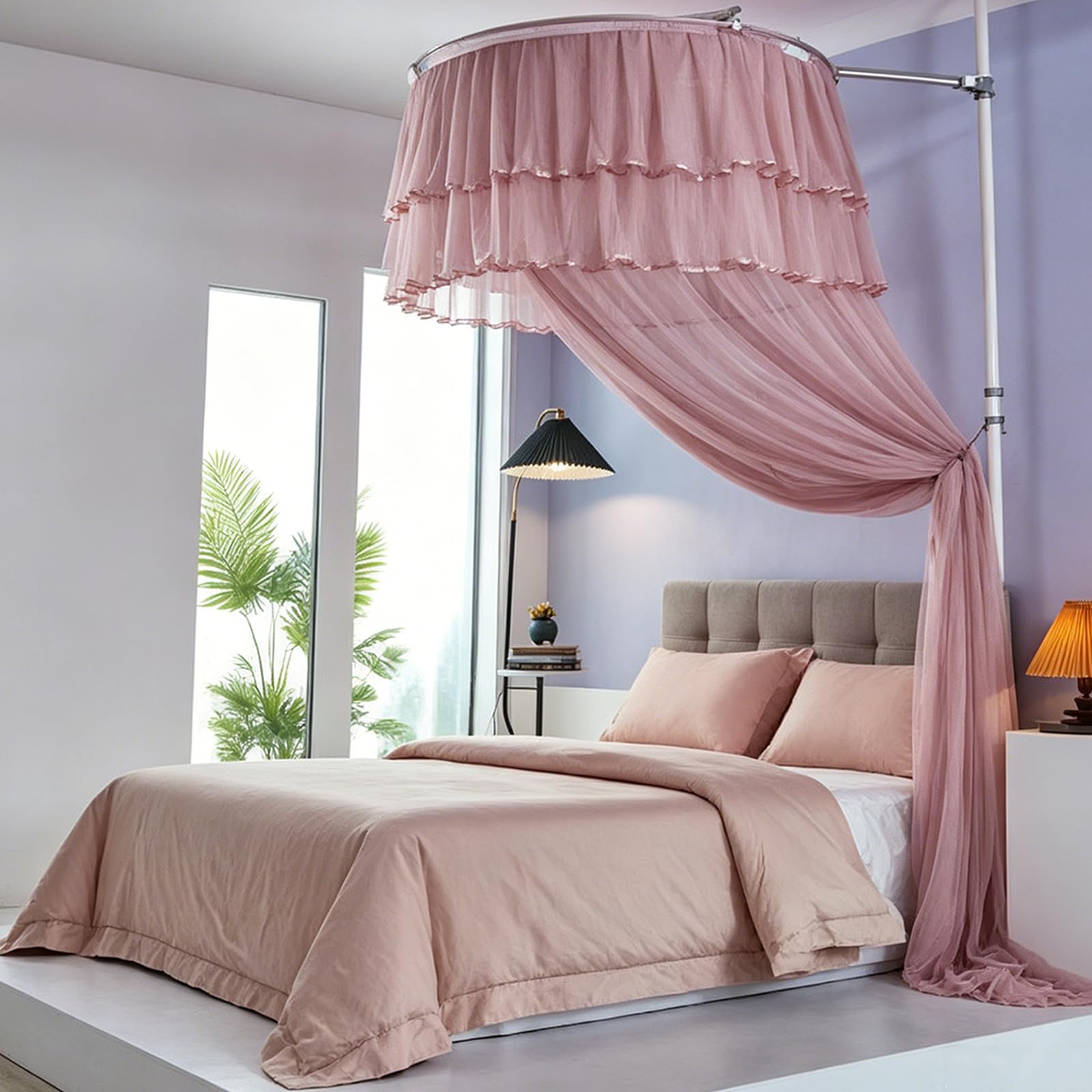 MESCXTY Luxurious Bed Canopy for Girls & Adult, Princess Curtains Sheer Mesh, Round Dome Mosquito Netting Bedroom Decor, Purple