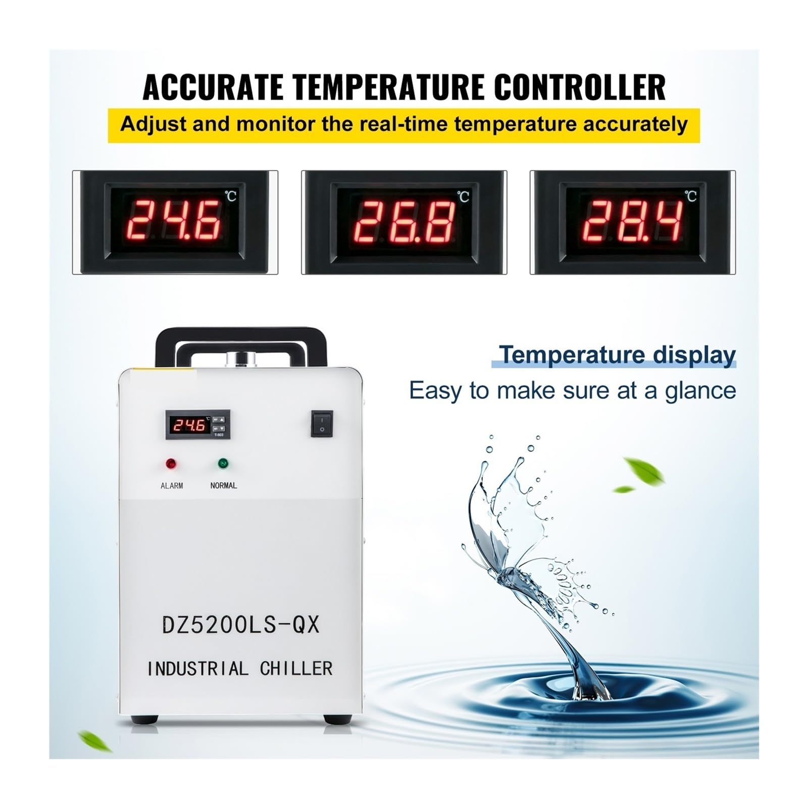 Przemysłowy agregat chłodniczy wody lodowej CW-5200DG do rur CO2 o mocy 130/150 W, chłodnica z rurą szklaną i precyzyjnym termostatem, zbiornik chłodzący 6 l Do użytku DIY(CW-5200)