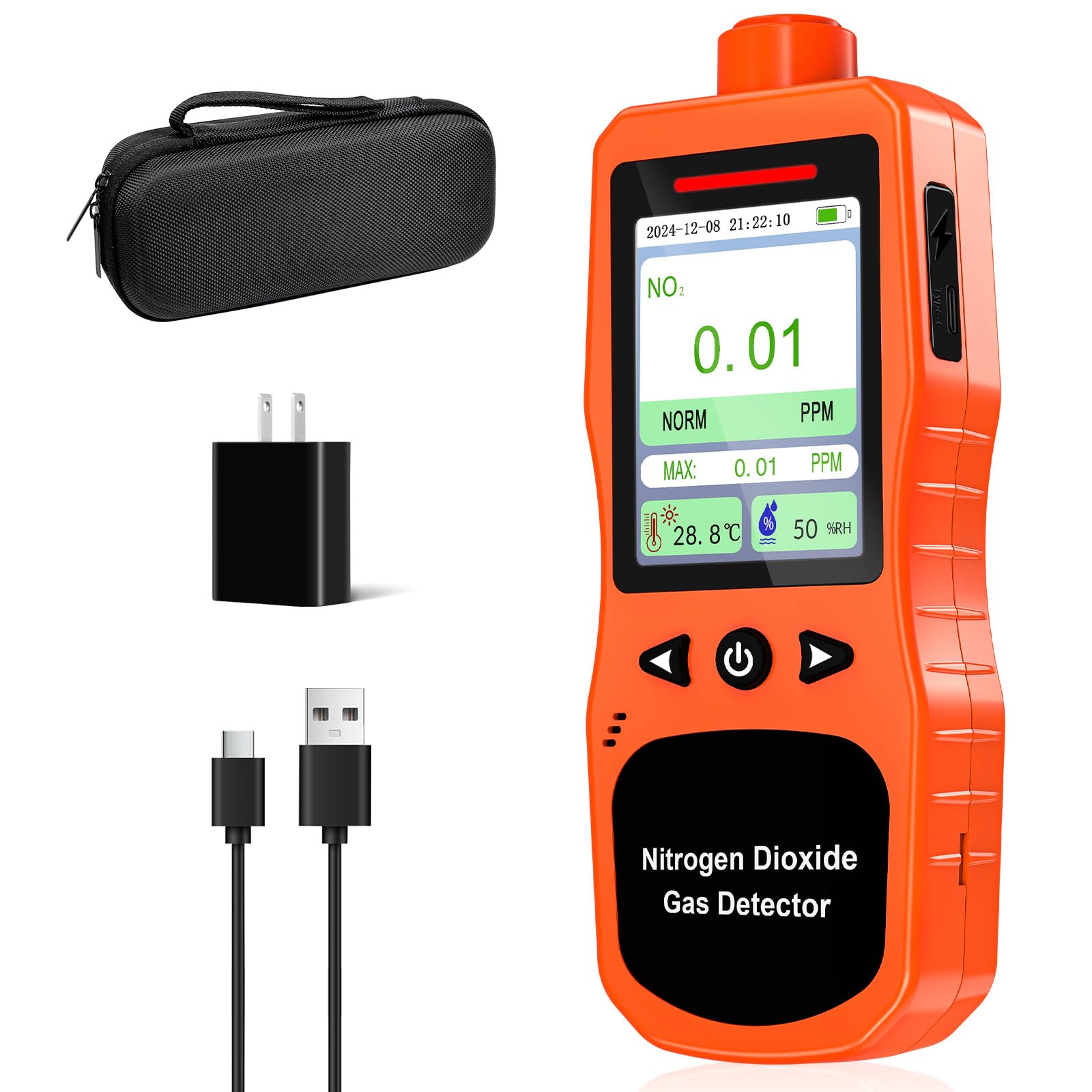 ZYKYCX Portable Nitrogen Dioxide Gas Detector, 0-50PPM NO2 Monitor, Rechargeable Nitrogen Dioxide Meter for 16H Battery Life, NO2 Air Quality Meters