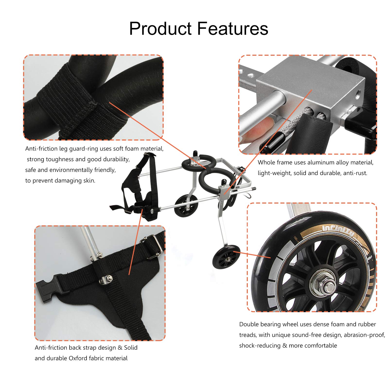 Silla de ruedas ajustable de acero inoxidable de 2 ruedas para perros pequeños, ideal para rehabilitación de patas traseras, soporte para perros mayores y discapacitados, ayuda de movilidad | Ideal para rehabilitación de patas traseras, apoyo para perros