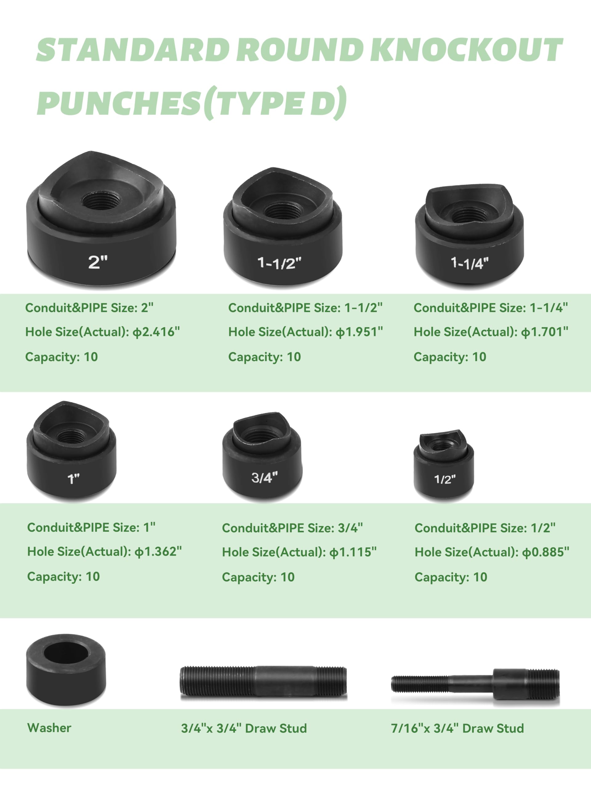AMZCNC Hydraulisches Lochstanzer-Set, 1,27 cm bis 5,1 cm, elektrisches Rohrlochschneider-Set, KO-Werkzeugset, Metallblechstanzer (1,27 cm ~ 5,1 cm)