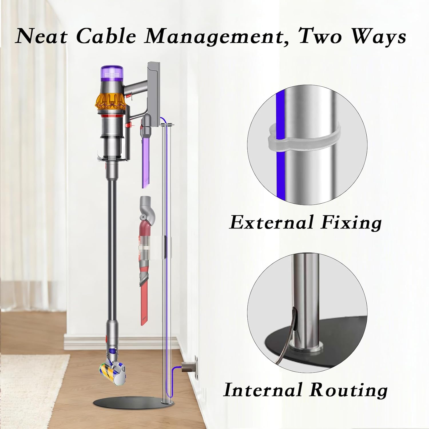 Lasvea Height-Adjustable Vacuum Stand for Dyson V7 V8 V9 V10 V11 V15 Gen5,Stainless Steel Holder with 4 Clips & 9 Accessory Storage,Tool-Free Assembly