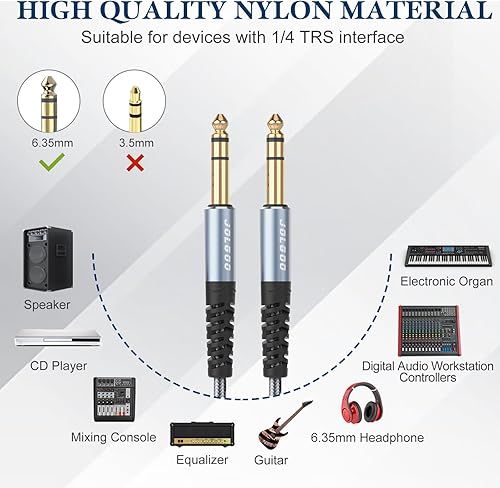 Miniatura 2 de JOLGOO Cable de guitarra de 14 de pulgada, cable de 20 pies recto a ángulo recto de 14 de pulgada 0.250 in, cable de instrumento de teclado de bajo,