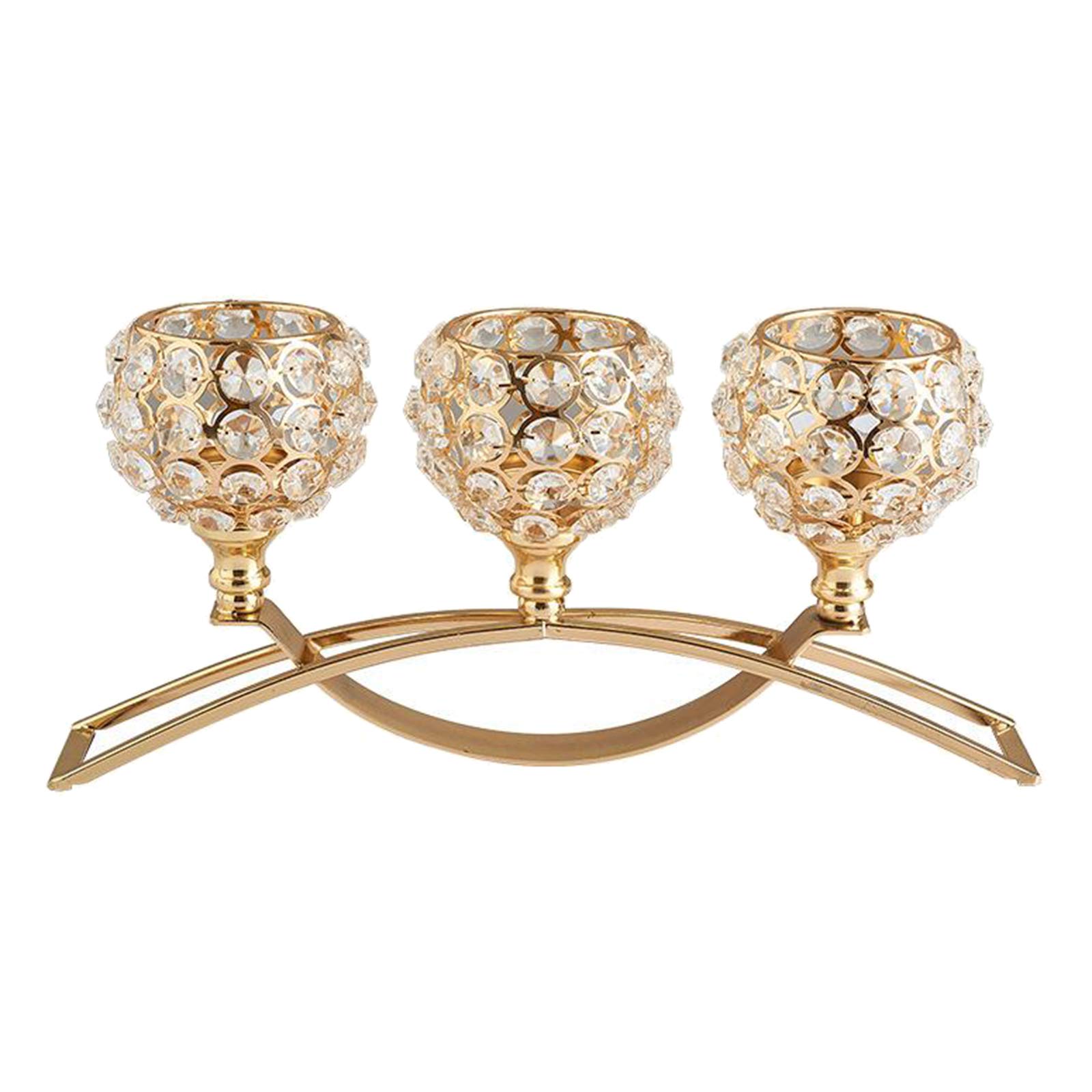 ZXBAODAN Crystal Candle Holder 3 Arms Candelabra, Table Centerpiece Wedding Buffet Table Ornaments-Goldene
