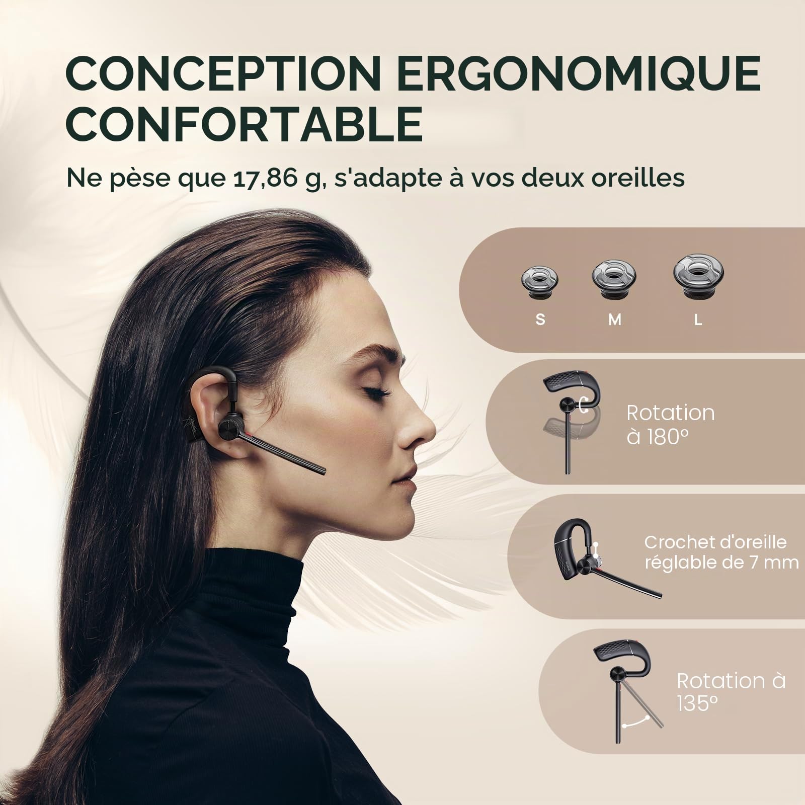 Yealink BH71 Pro Casque Bluetooth avec Dongle USB, Certifié Teams, Oreillette sans Fil pour Téléphone Portable, PC et Ordinateur Portable, Microphone à Réduction de Bruit,Crochet d'oreille Réglable