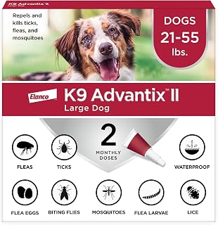 K9 Advantix II Large Dog Flea Tick Mosquito Killer & Repellent 21-55 lbs, Vet-Recommended, Kills in 12 Hours, 2-Month Waterproof Supply