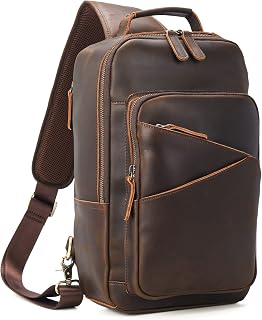 Polare Full Grain Leather Sling Chest Bag For Men Crossbody Travel Hiking College Daypack