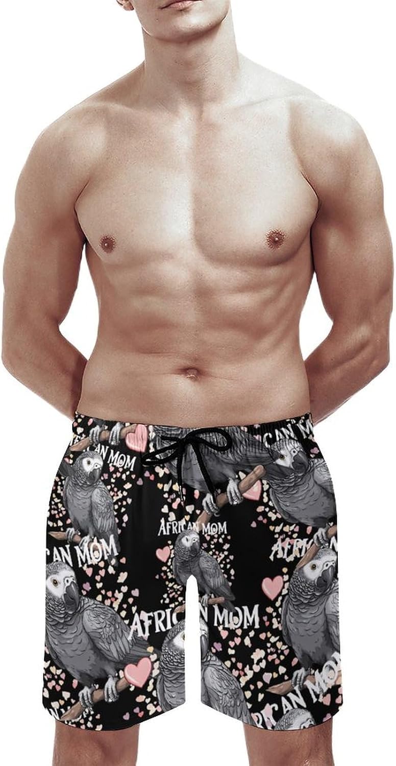 Beautiful African Grey Parrot Mens Swim Trunks Quick Dry Board Shorts Beach Short Swimwear Bathing Suits