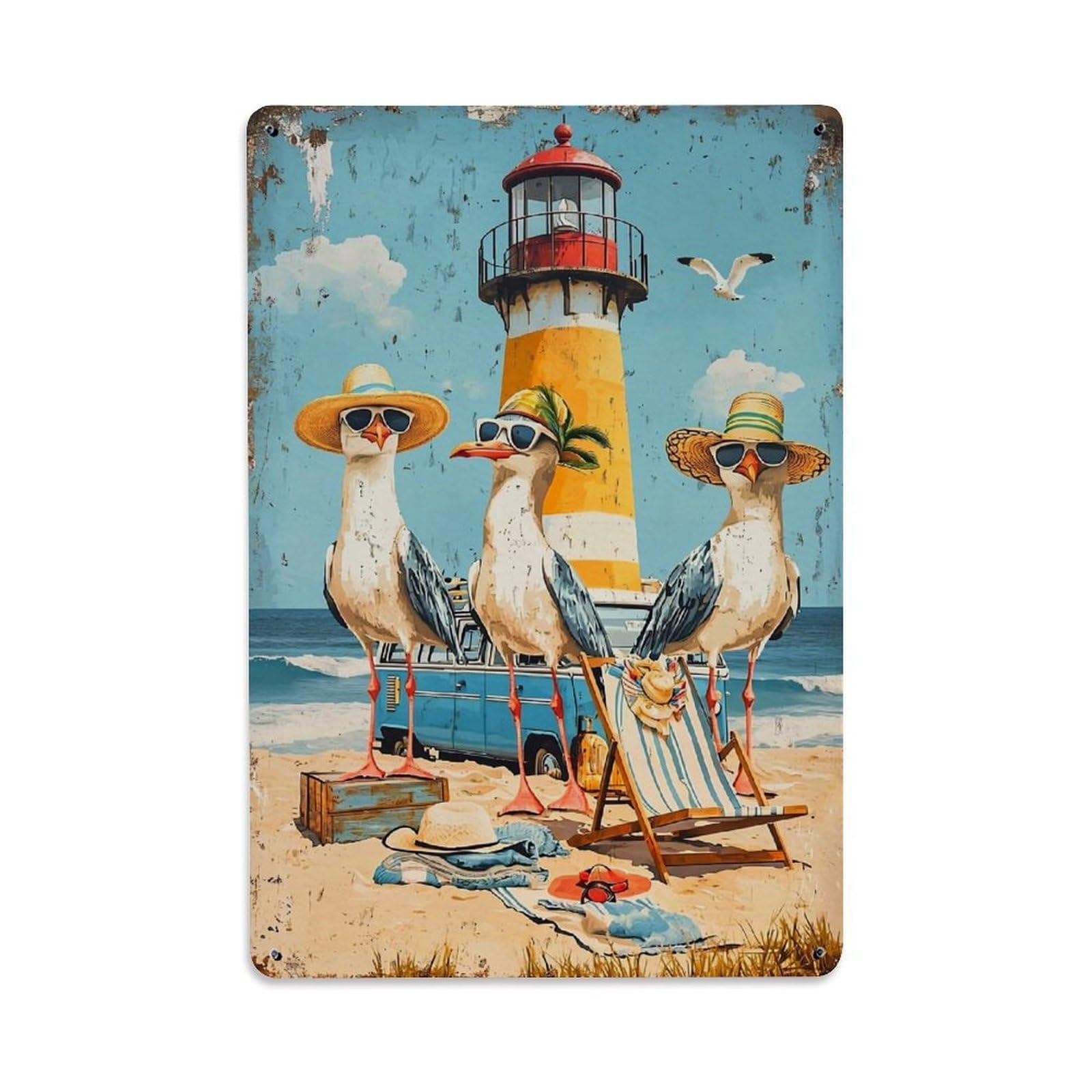 Nestemfo Vintage Seagulls Wearing Hats And Sunglasses Tin Sign Metal Sign, Living Room,Bar, Home, Bedroom Wall Decor,Retro Metal Poster 8X12 Inches