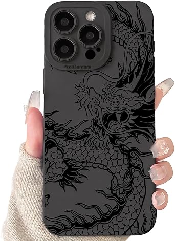 Lovmooful Compatible for iPhone 12 Pro Max Case Cute Cool Dragon Black Design for Girls Women Soft TPU Shockproof Protective Girly for iPhone 12 Pro Max-Big Dragon