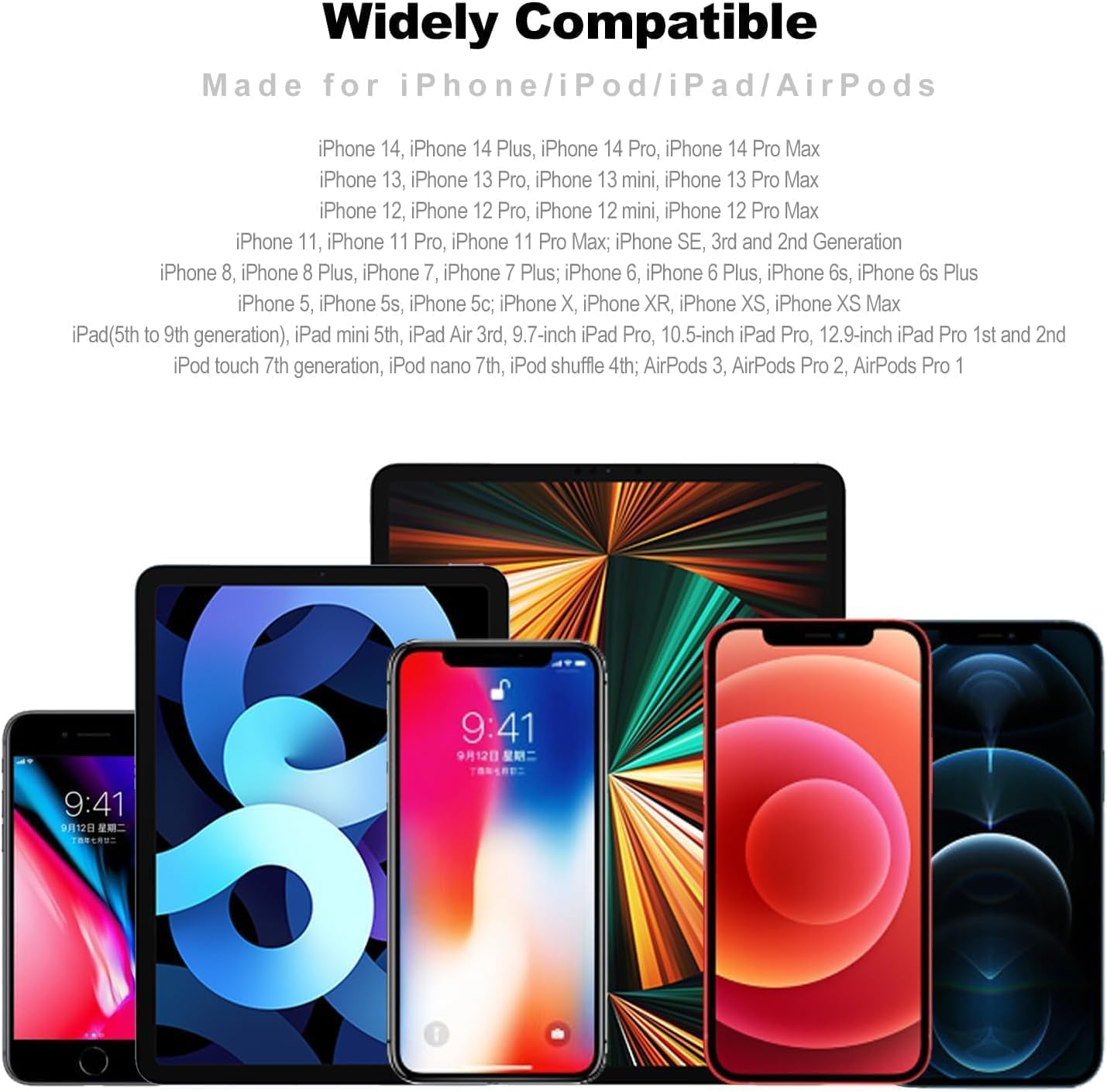 Cavo di ricarica da USB C a Lightning intrecciato per iPhone 14, 13, 12, 11, 8, 7, 6, SE, XR, XS X, iPad, colore: nero