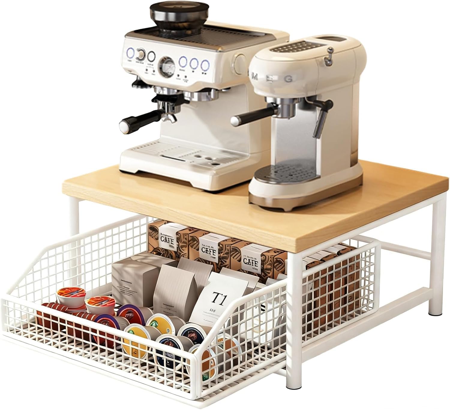41136 Coffee Pod Drawer Holder,Coffee Machine Storage Rack,Home Kitchen Counter Coffee Bar Organizer,Storage Basket Drawer (White)-picture-13