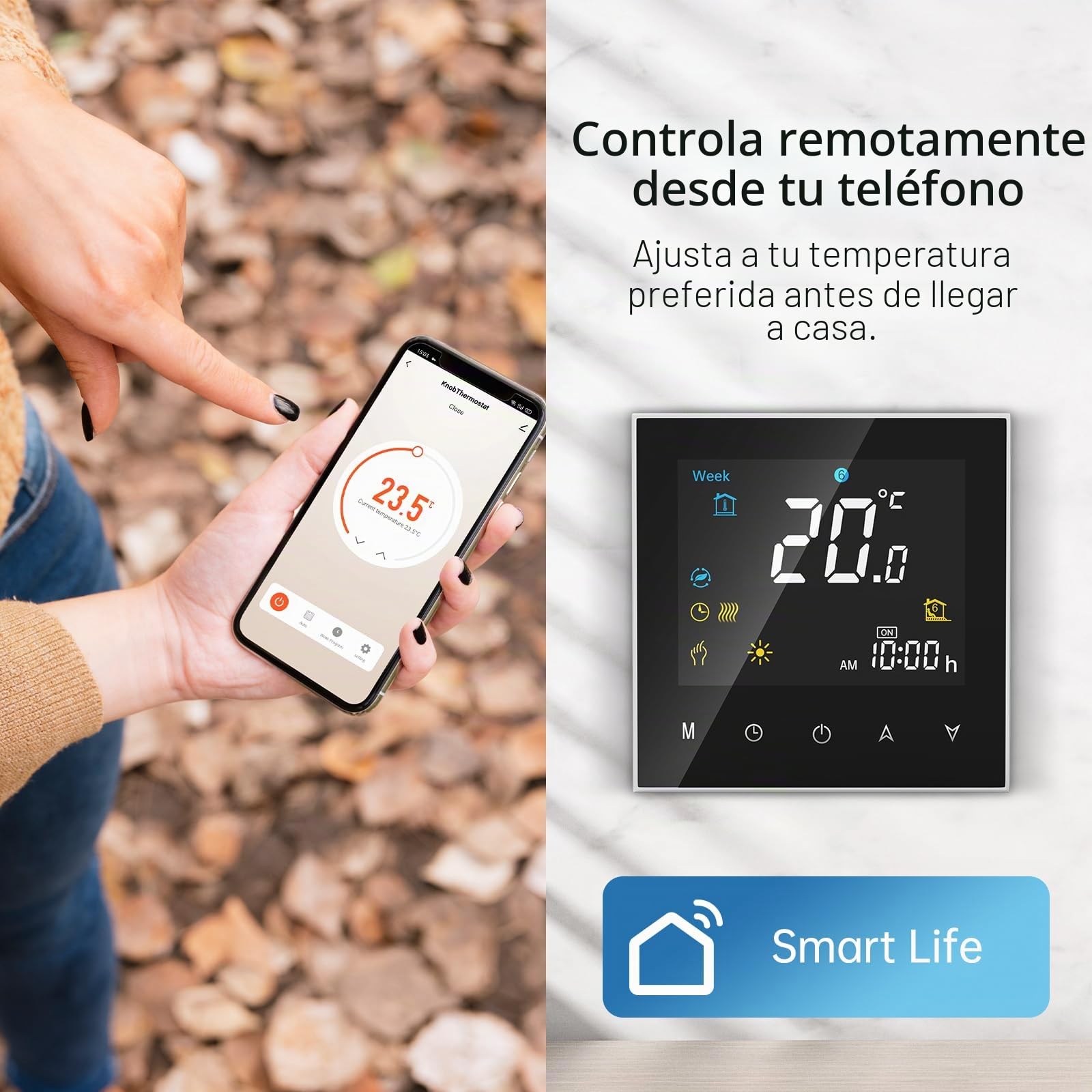 Termostato Calefaccion WiFi, Termostato Digital Programable con Cuatro Funciones, Apto para calderas de Gas/Agua, Control táctil/App/Voz, Compatible con Alexa y Google Assistant