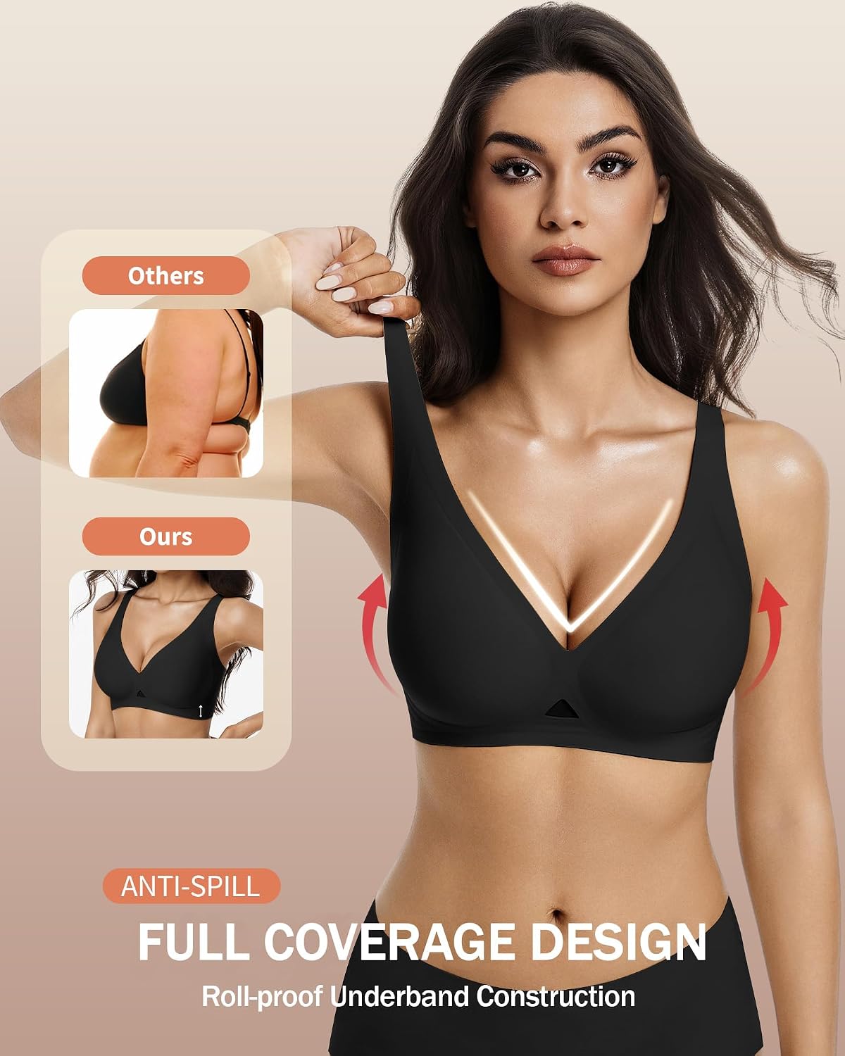 Aubrasen Deep V Wireless Seamless Push Up Bras for Women - Comfort Bralette for Everyday Wear