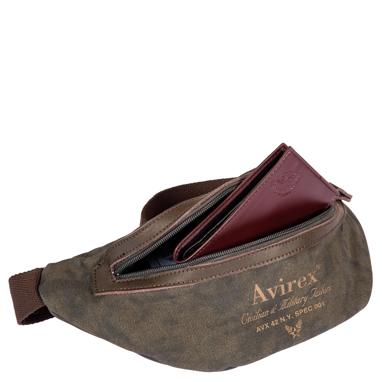 Avirex, Marsupio da Uomo in Canvas Spalmato con Dettagli in Ecopelle, Collezione Pasadena, PSD18 (Dark Green)