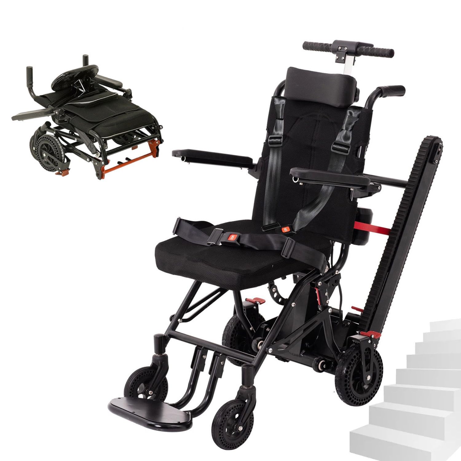 Combinazione di montascale Elettrico Pieghevole Leggero + Sedia a rotelle Manuale, 2 in 1, con poggiatesta, su e Giù per Le Scale, Display LCD Intelligente, carico 330 libbre