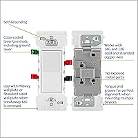Vista 4 de Leviton Lever Edge - Interruptor basculante de 3 vías de 15 amperios, paquete de 10, E5603-MW, color blanco