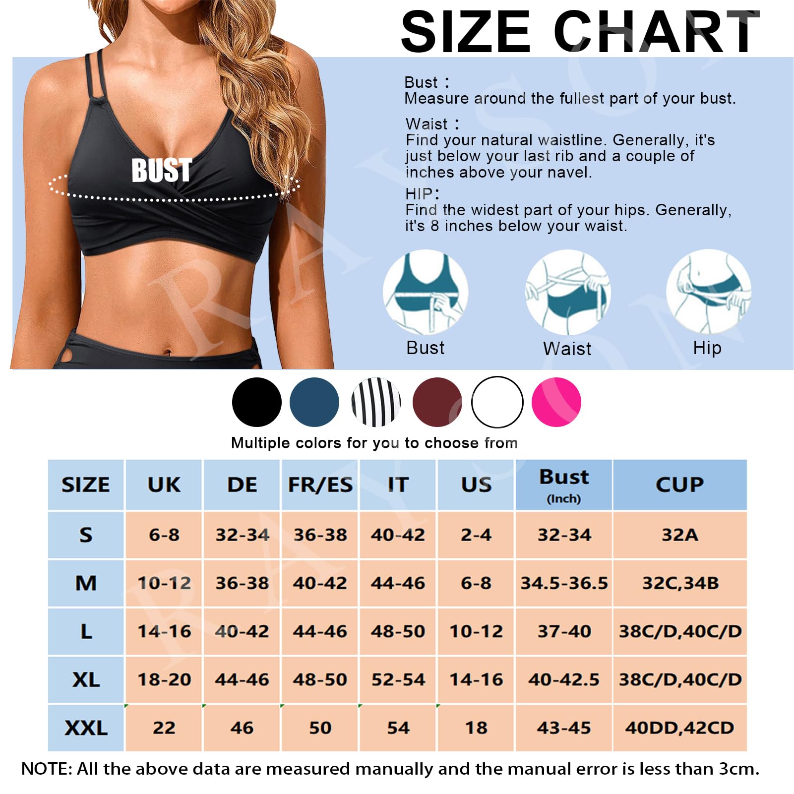 Rayson Haut de Maillot de Bain Femme Push up Simple Rembourré Top Bikini à Lacets Souples Couleur Unie