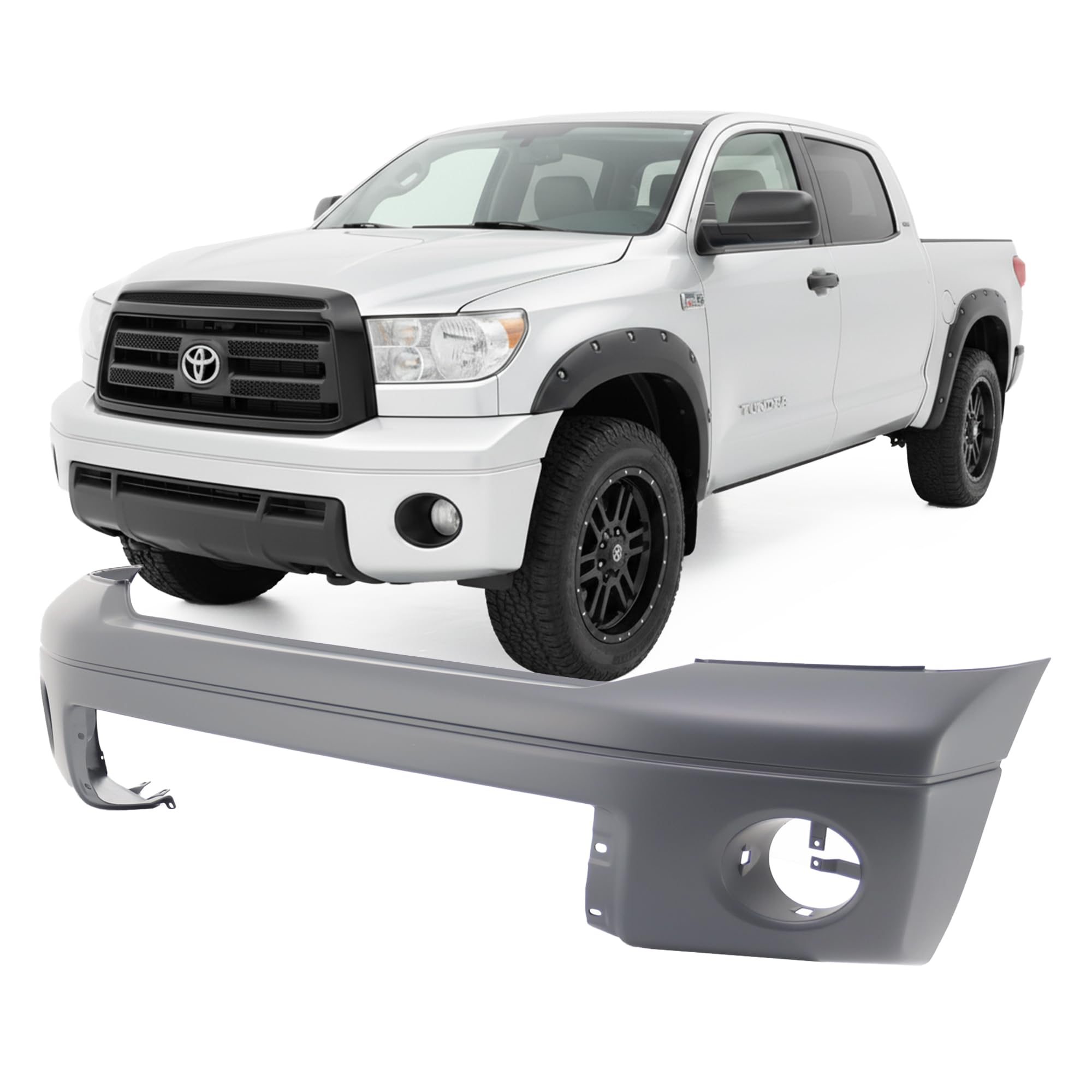 FitParts Compatible With Front Bumper Cover 2007-2013 Toyota Tundra Base Extended Standard Limited Platinum SR5 Crew 07-13. New, Primed With Fog Light Holes. TO1000332 2008 2009 2010