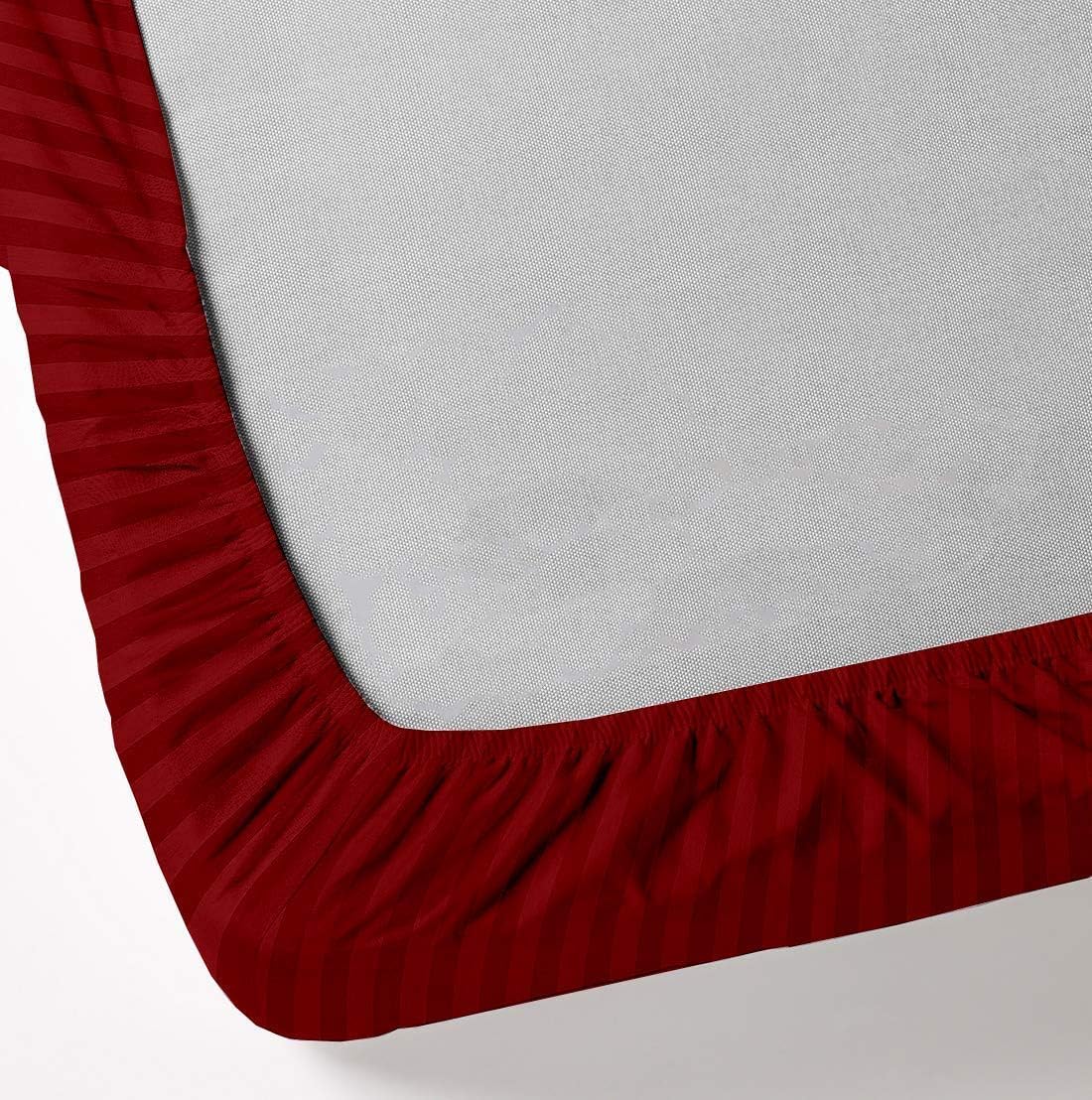 Extra Deep Sheets-Cotton Bed Sheets - 100% Cotton - 400 Thread Count - 22 Inch Extra deep Pocket Fitted Sheet with Elastic All Around (4 Pcs Sheet Set) - (Burgundy Stripe - King Size)