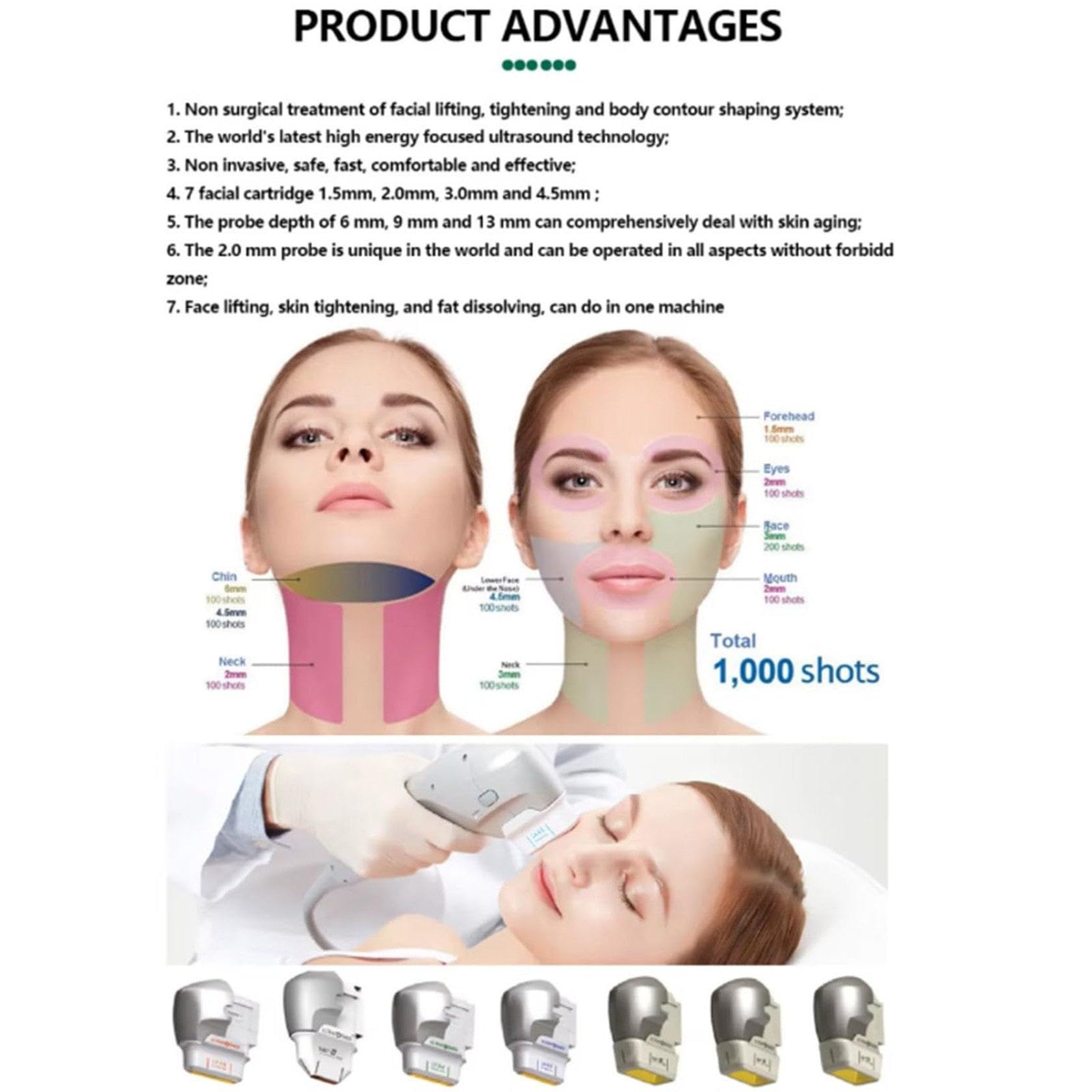 7d Hifu Wielofunkcyjne Urządzenie do Pielęgnacji Skóry, Przeciwzmarszczkowe Urządzenie Hifu Beauty do Liftingu Twarzy, Napinania Skóry, Odmładzania Skóry (1.5, 2.0, 3.0, 4.5, 6.0, 9.0, 13mm)