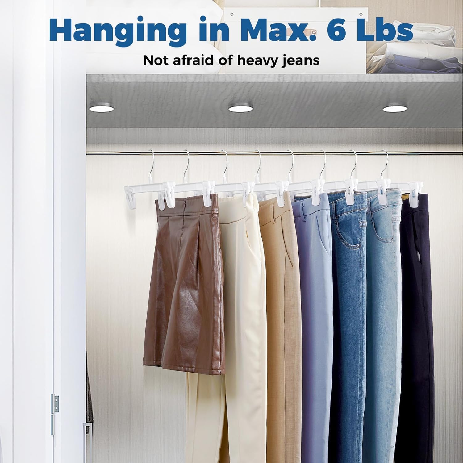 Smartor Skirt Hangers with 360° Swivel Hook, 150 Pack White Pants Hangers for Skirts, Shorts, Jeans & Slacks, Space-Saving Closet Organizer with Strong Grip Clips, 12 Inch