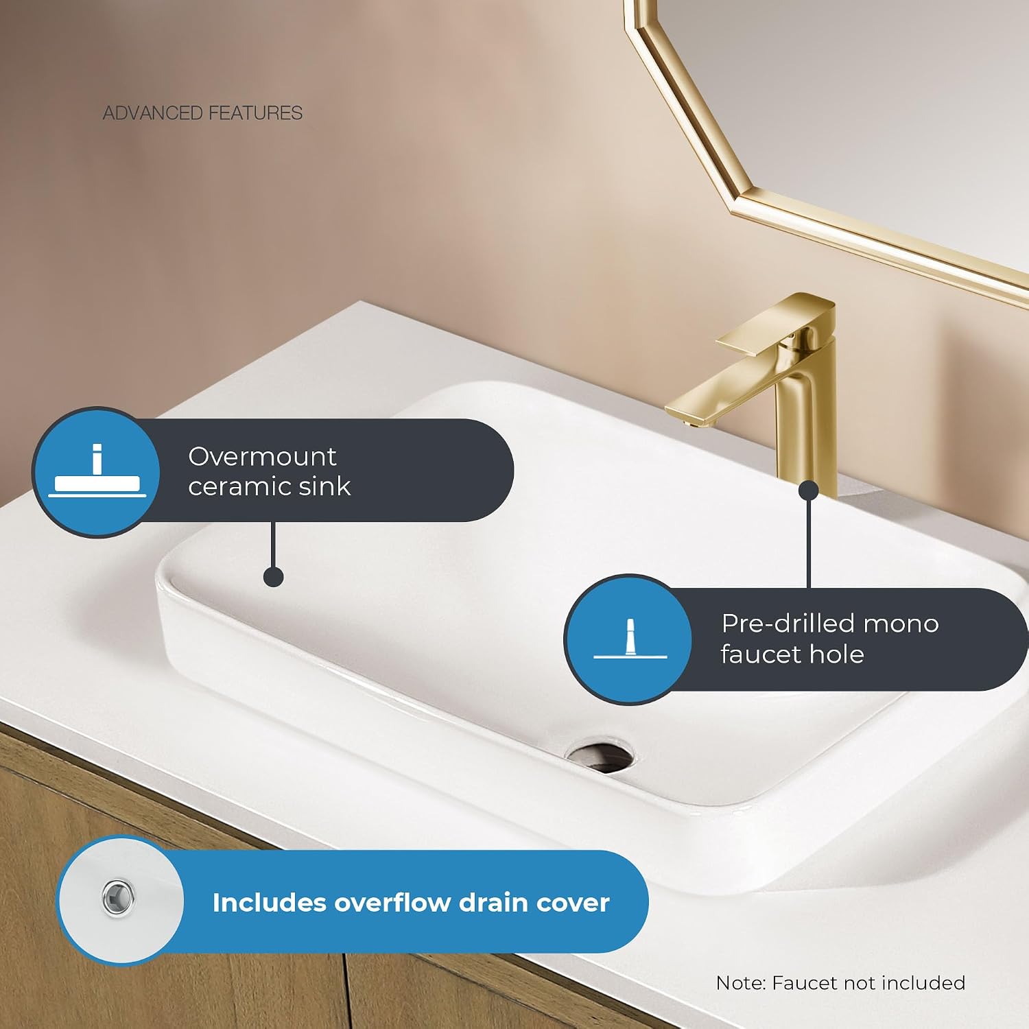 OVE Decors Heidi 48 in. Single Sink Freestanding Light Brown Oak Bathroom Vanity with White Quartz Top