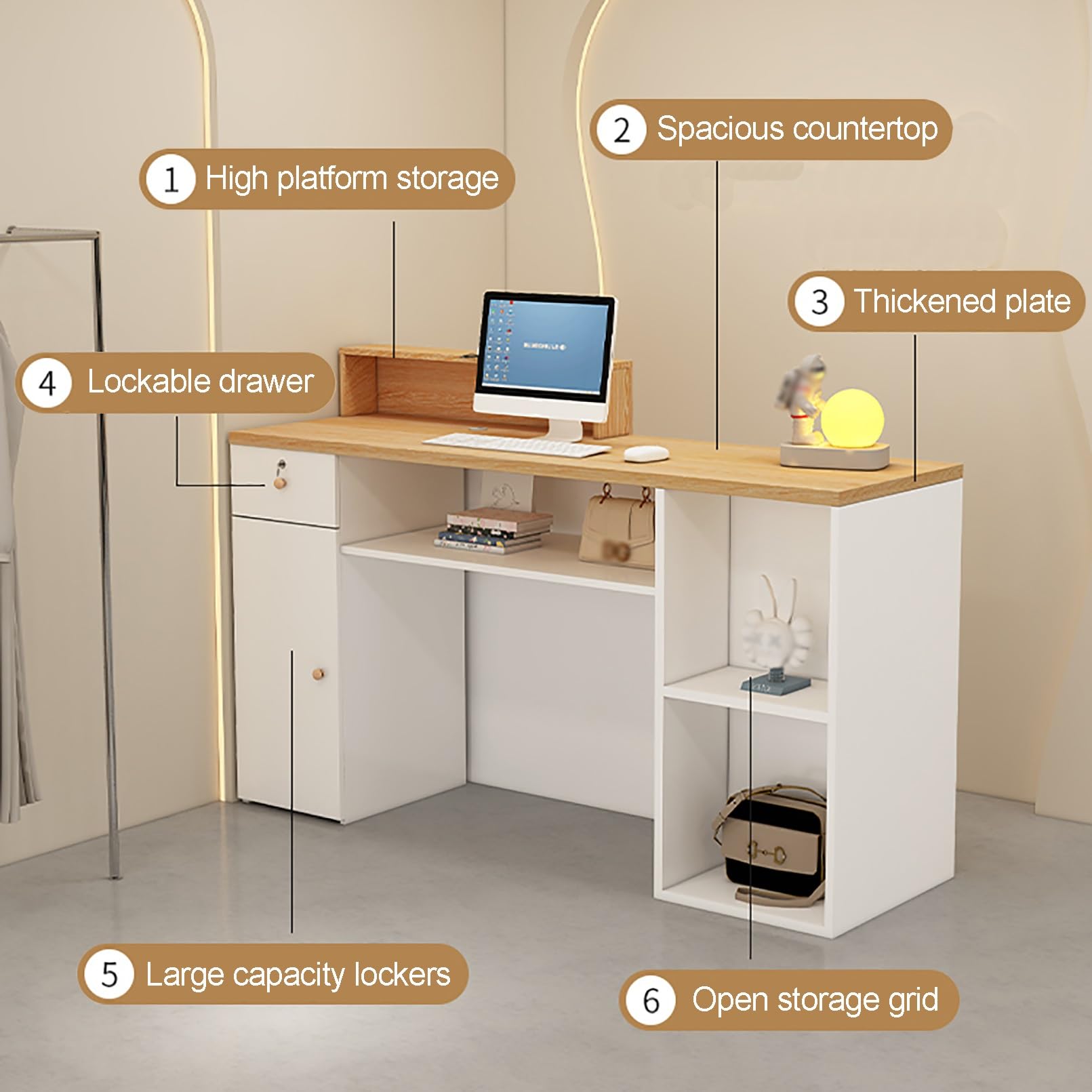 Comptoir De Réception Avec Tiroirs – Bureau Caisse Pour Magasin – Dimensions 130x50x105 Cm – MDF, Couleur Noir – Installation Facile