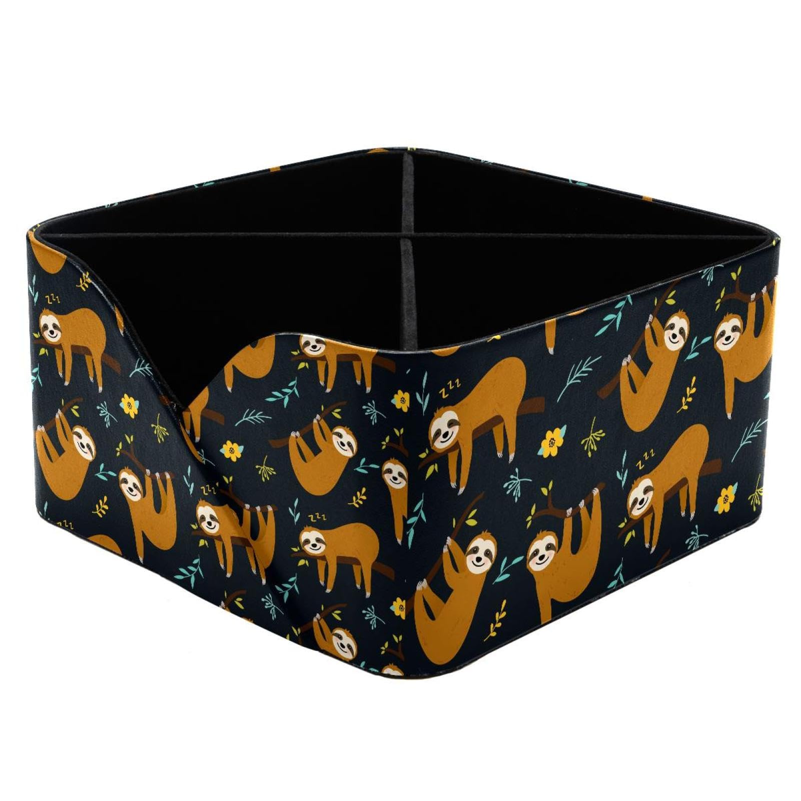 KengjuTesu Cute Sloth Pattern Desktop Organizer Pen Holder, Rectangular Pencil Cup for Office, Study and Makeup Stations
