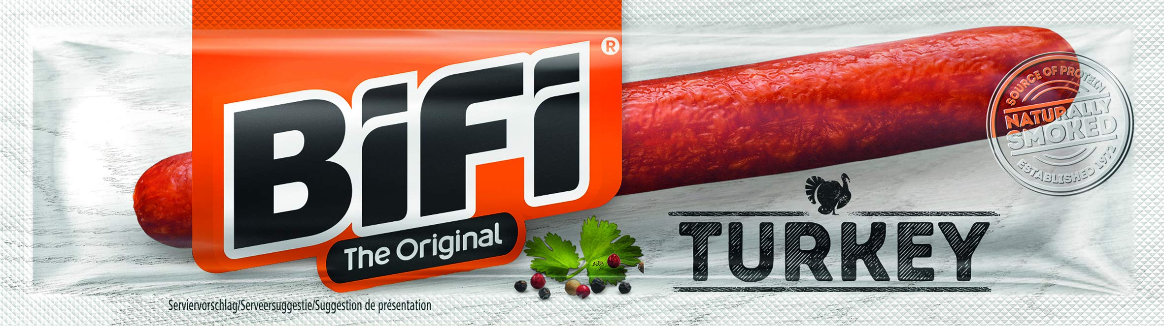 BiFi Turkey Sticks – 100er Pack (100 x 20g) – Pute Wurst Snack To Go - Luftgetrocknet Fleisch & Wurstwaren Paket - mit Pfeffer, Koriander und Knoblauch - Ideale Knabberbox - Wurstpaket