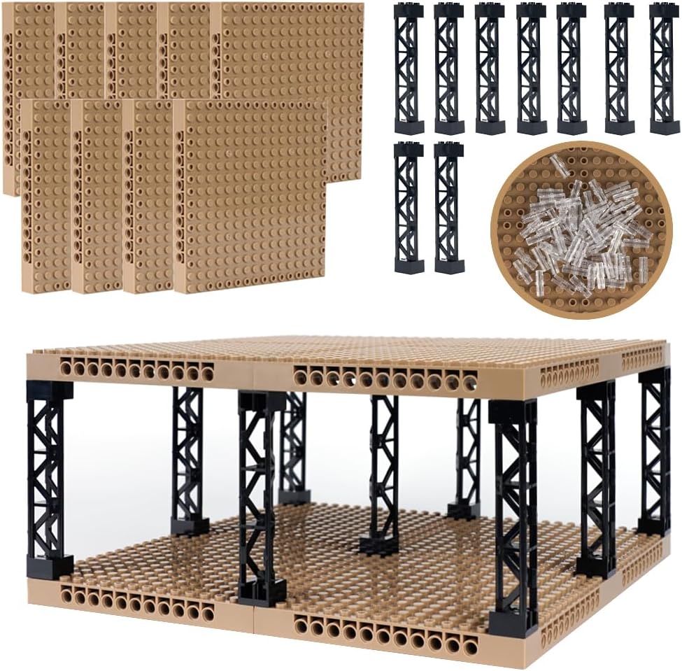 Brick 16x16 Plate 1/3 with Holes,Pins Suppor Pillar Accessories Pack,Pixel Art Painting Base Classic Building Block Bulk Parts and Pieces Sets - Compatible with 65803(Black)