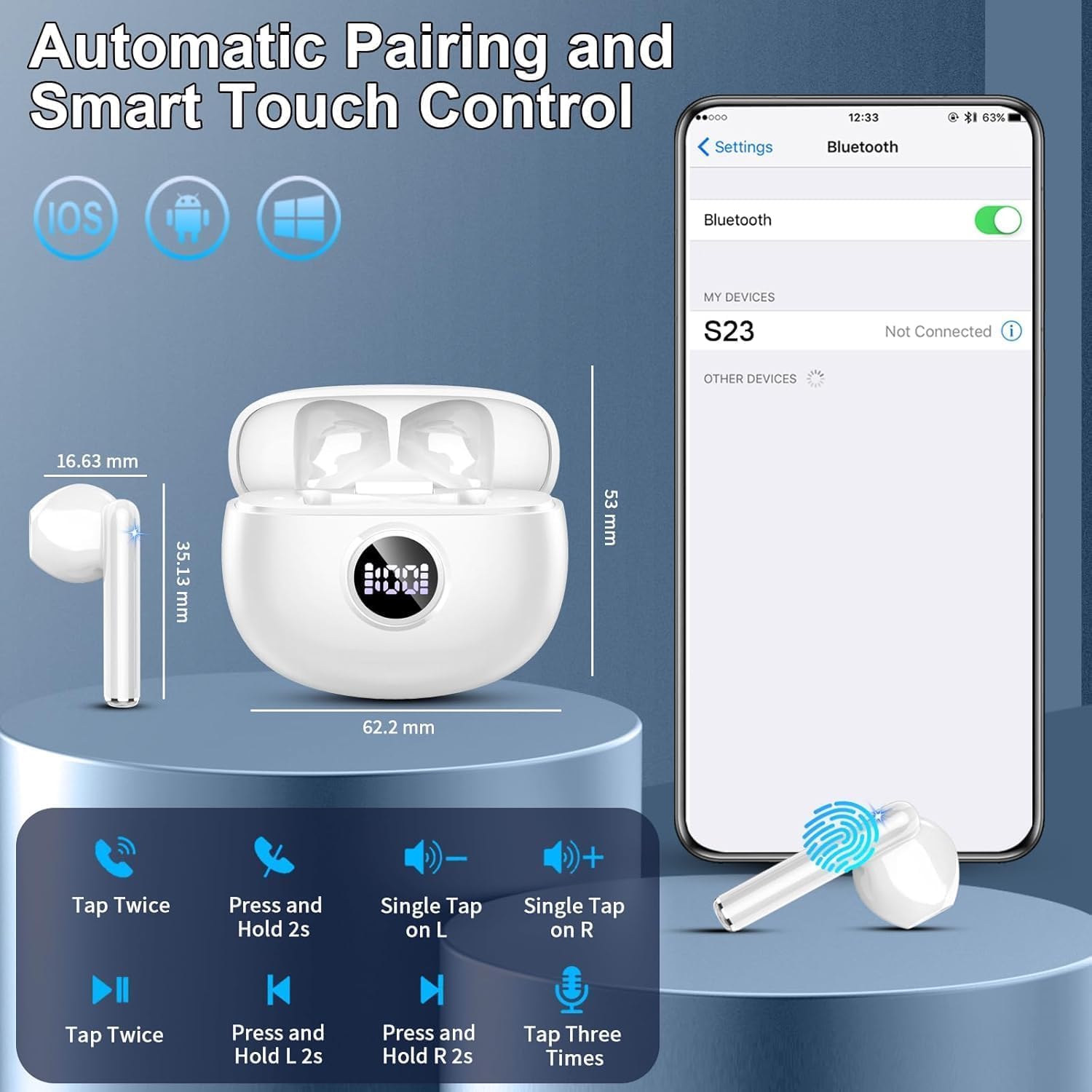 Drsaec Ecouteurs Bluetooth sans Fil, Écouteurs Bluetooth 5.3, 2026 Écouteurs sans Fil avec 4 ENC Réduction de Bruit Mic, IP7 Étanches Oreillette Bluetooth 40H Stéréo USB-C pour iOS/Android