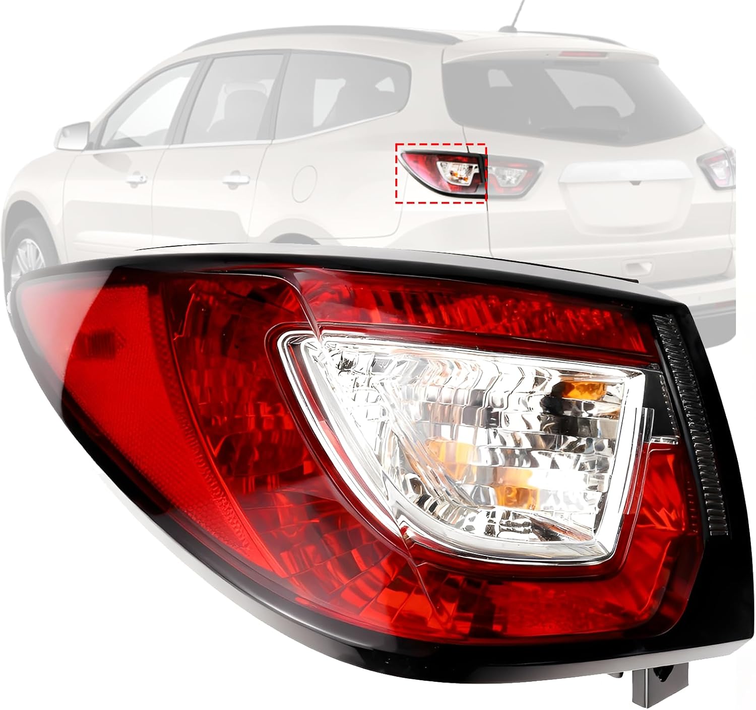 Flecto Tail Light Assembly Outer Left Driver Side Compatible with Chevrolet Traverse 2013-2017 Rear Halogen Brake Lamp Replacement 84266019 23301756 GM2804112 Body Mounted