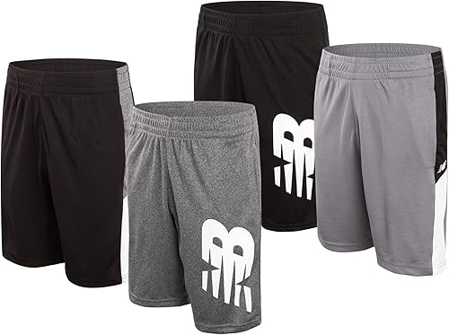 New Balance Boys' Active Shorts - 4 Pack Performance Mesh Gym Shorts for Boys - Kids Athletic Shorts with Pockets (8-20)