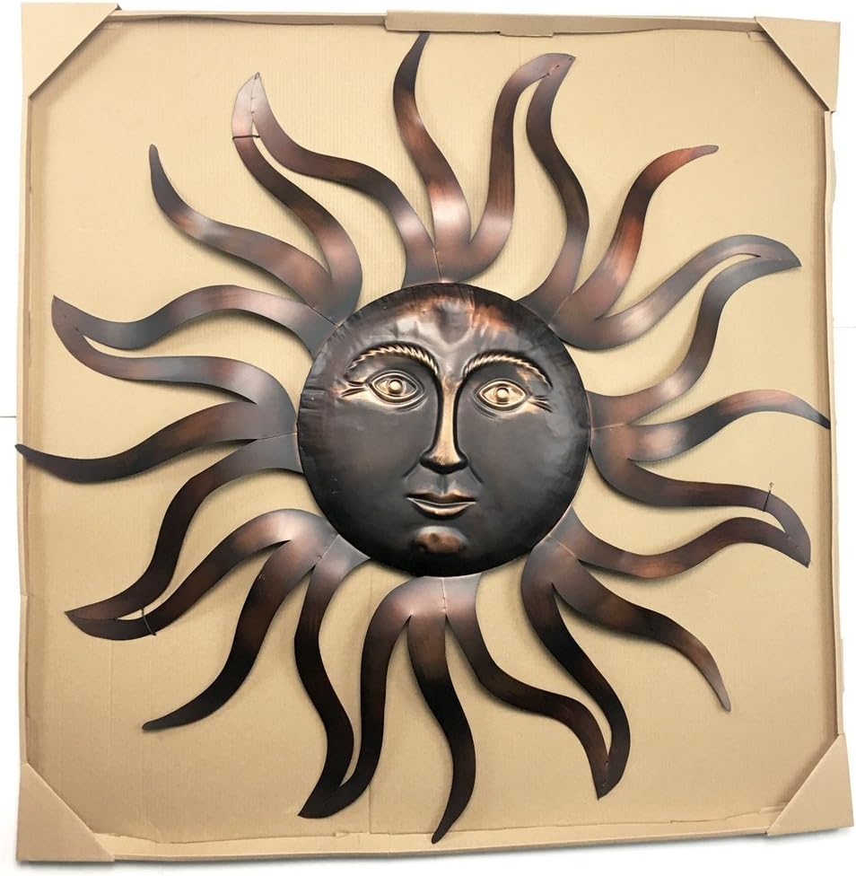 Bellaa Sun Metal Wall Decor Indoor Outdoor Garden Home Art 35 x35 Inch Copper
