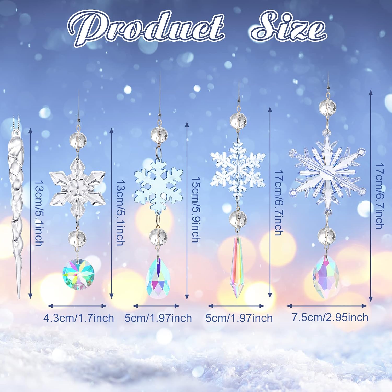32 Pieces Crystal Ornament Christmas Snowflake Decorations Snowflake Icicle Drop Ornaments Set with Silver Rope Crystal Christmas Tree Decorations Acrylic Hanging Ornaments(Lovely Color)