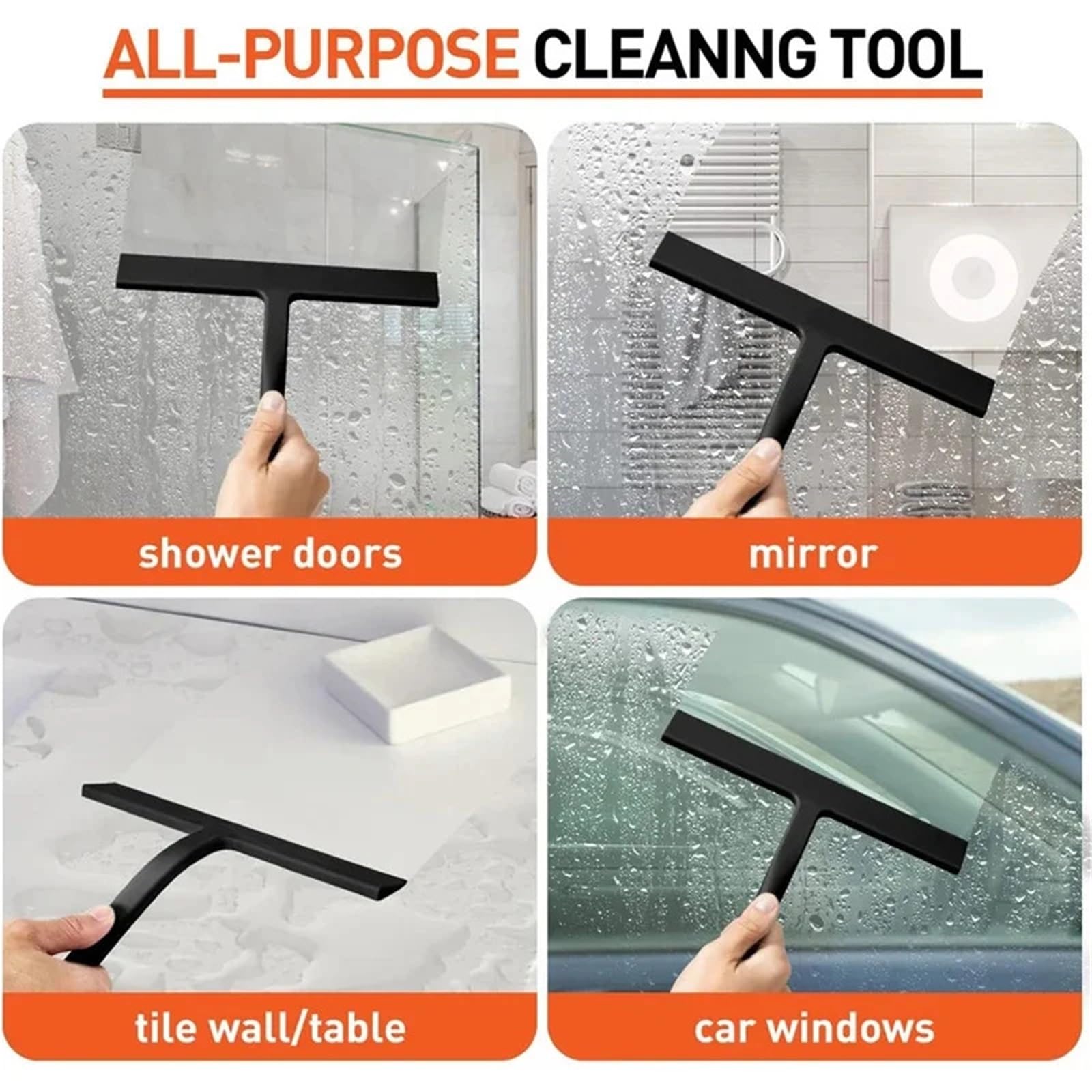 Duschabzieher Silikon-Rakel, streifenfreie Reinigung, Duschabzieher for Glas, Badezimmer, Duschtüren, Spiegel, Fliesen, Autofenster(Black with Holder)