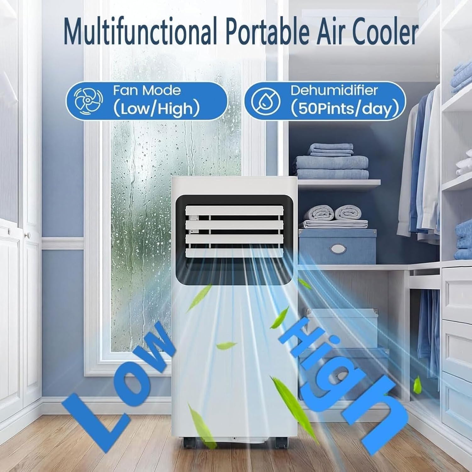 Aire Acondicionado Portátil con Deshumidificador y Mando a Distancia, Ventilador de Enfriamiento Silencioso, Temporizador 24 Horas, para Habitaciones hasta 32 m, Style 2, Remote Control Model