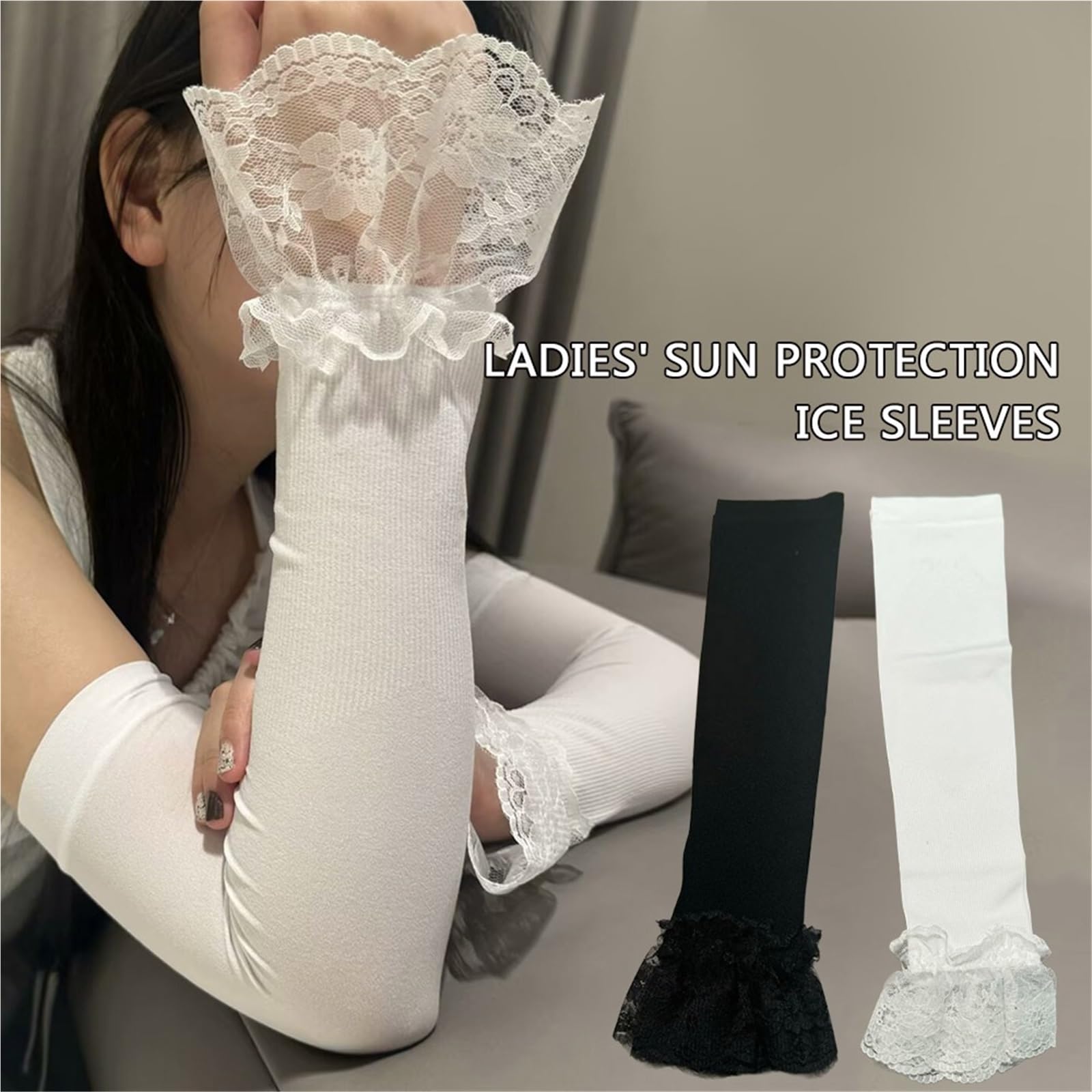 2 pares de guantes largos elásticos protección solar for mujer, sin dedos encaje elegantes, protector for el brazo Para Actividades Al Aire Libre Y Viajes