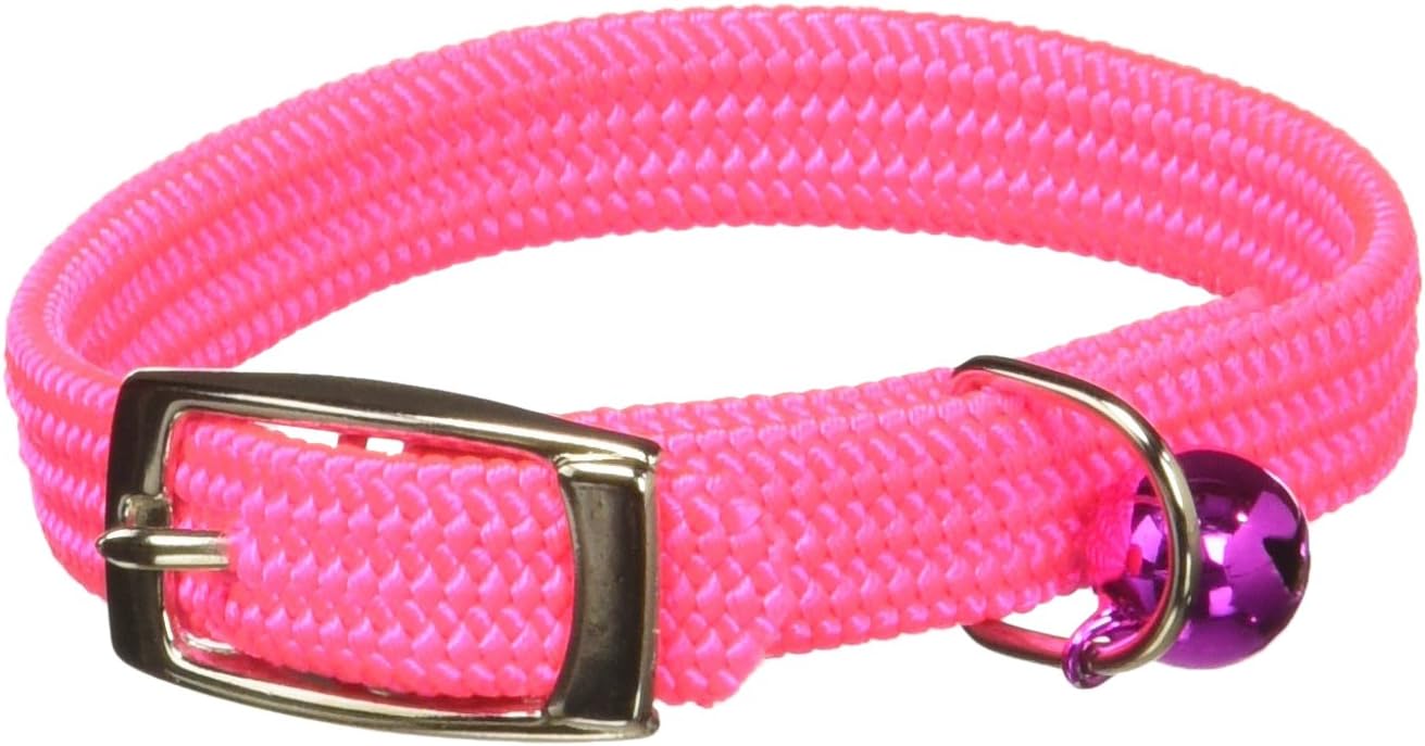 OmniPet 38SNB-NPK8 Kool Kat Elastic Cat Safety Collar with Bell, Neon Pink, 8″