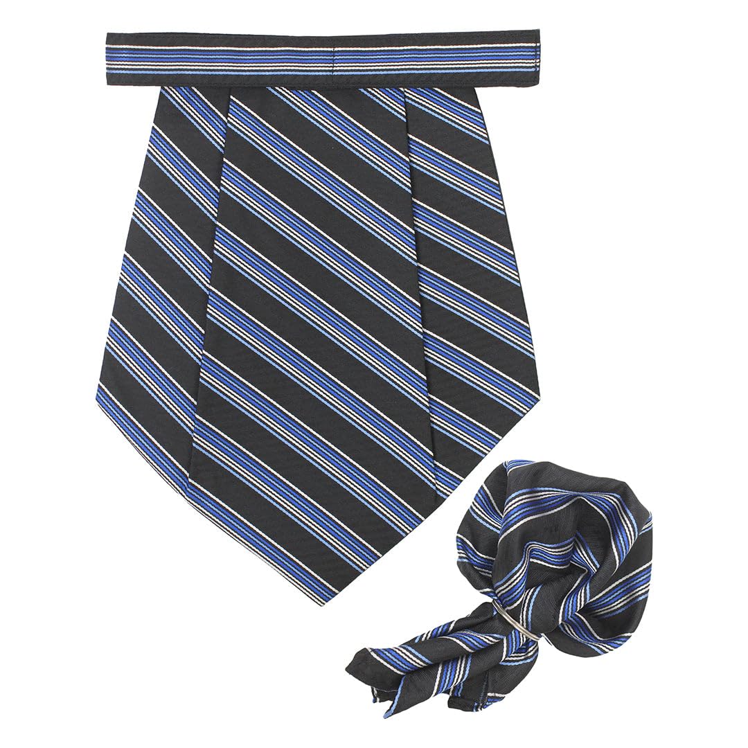 The Pleasing Striped Black Cravat & Pocket Square set