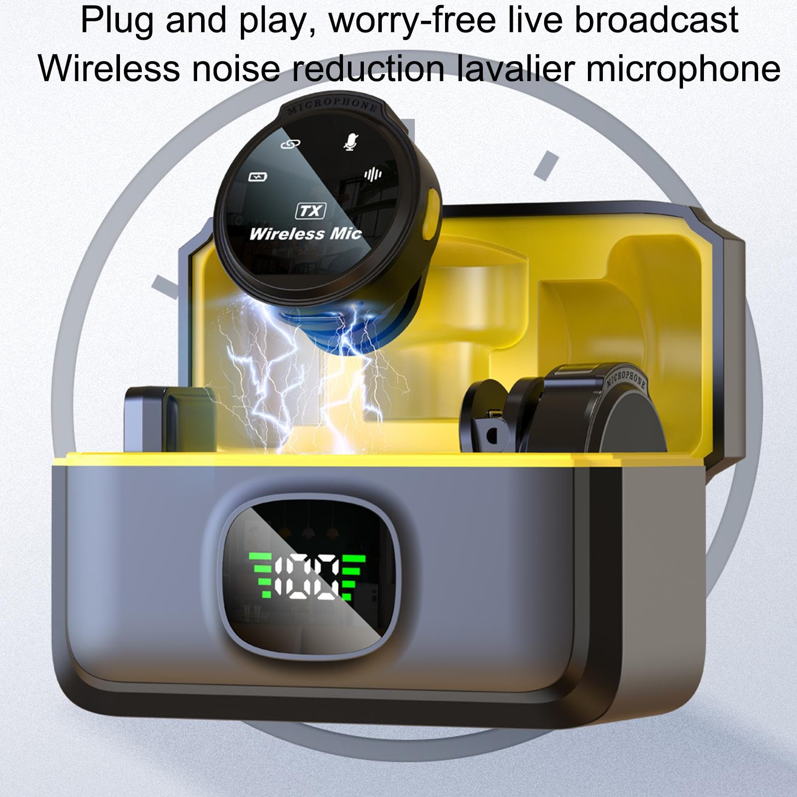 Micrófono inalámbrico portátil – Micrófonos redondos magnéticos, equipo de audio compacto | Kit de grabación móvil de transmisión de 50 m para producción de video de cámara, función de reducción de