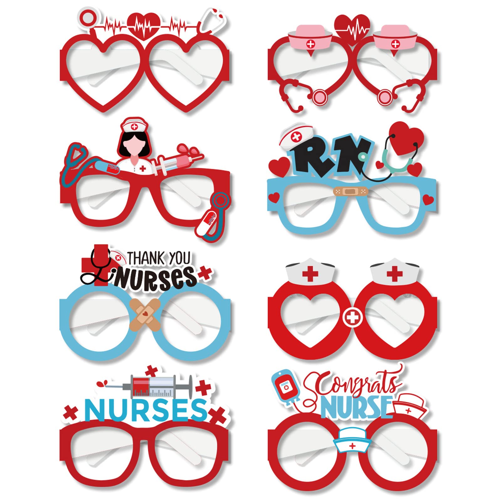 16Pcs Nurses Day Photo Props Paper Glasses RN Nurse Party Decorations Funny Nurses Week Party Eyeglasses for Nurse Graduation Party Favor Supplies Happy Nursing Festival