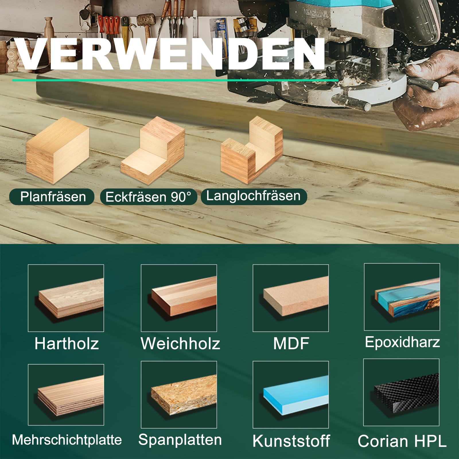 Vlakfrees 8 mm schacht met 6 verwisselbare hardmetalen messen voor hout diameter 35 mm, professionele vlakfrees voor bovenfrezen en CNC-machines (D= 35 I=10,5 S=8