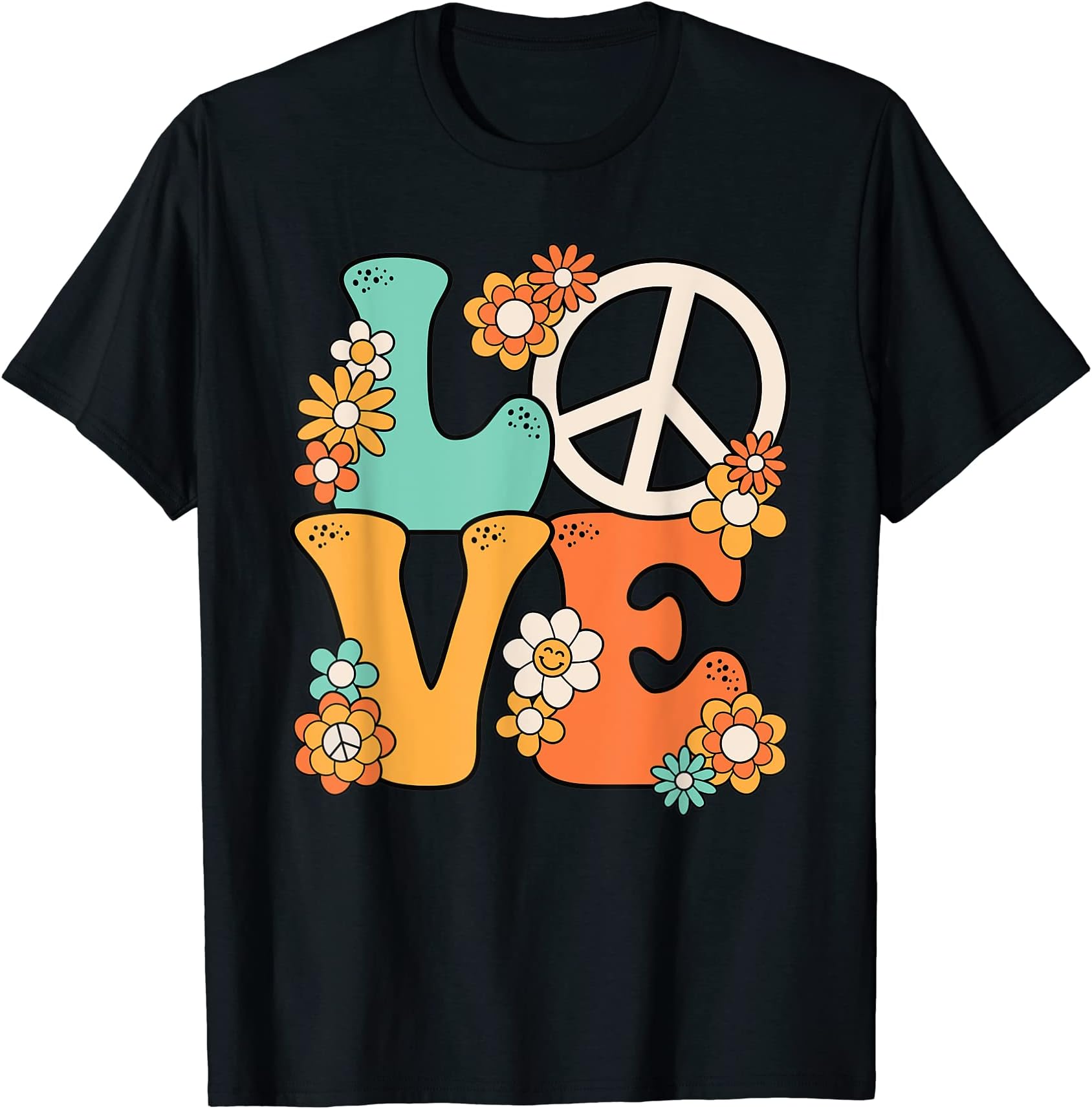 Retro 60's 70's Outfits Men Women Boys Girls KidsPeace Sign Love 60s 70s Costume Groovy Hippie Theme Party T-Shirt