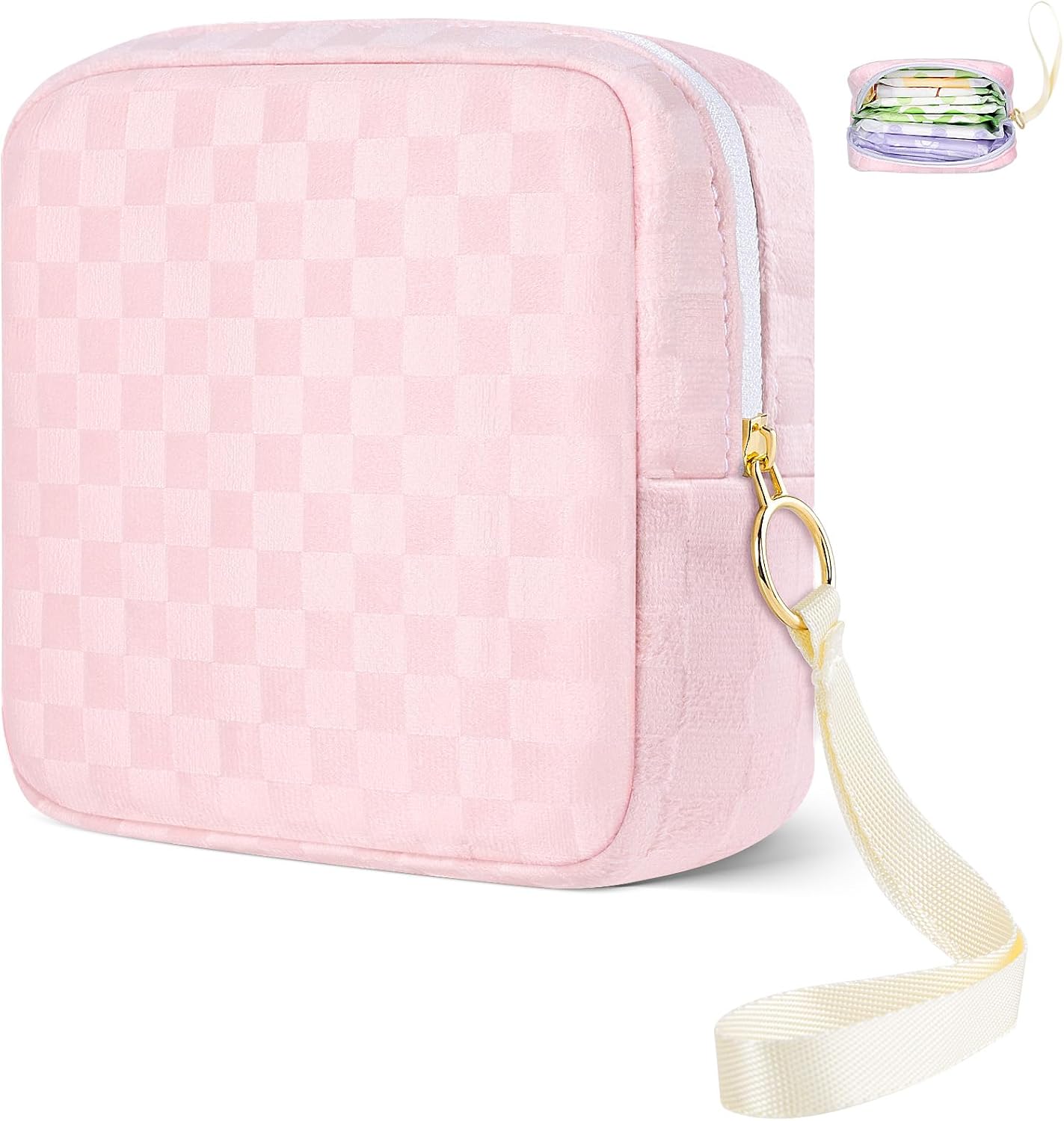 Likesing 5.3" Period Bag Pouch, Checkered Tampon Holder for Purse-Blue image 5
