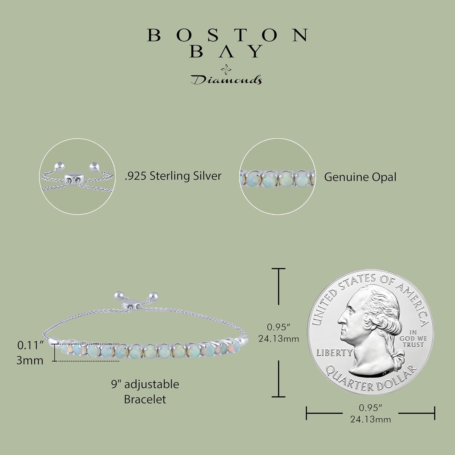 Boston Bay Diamonds .925 Sterling Silver Birtstone Bolo Bracelet